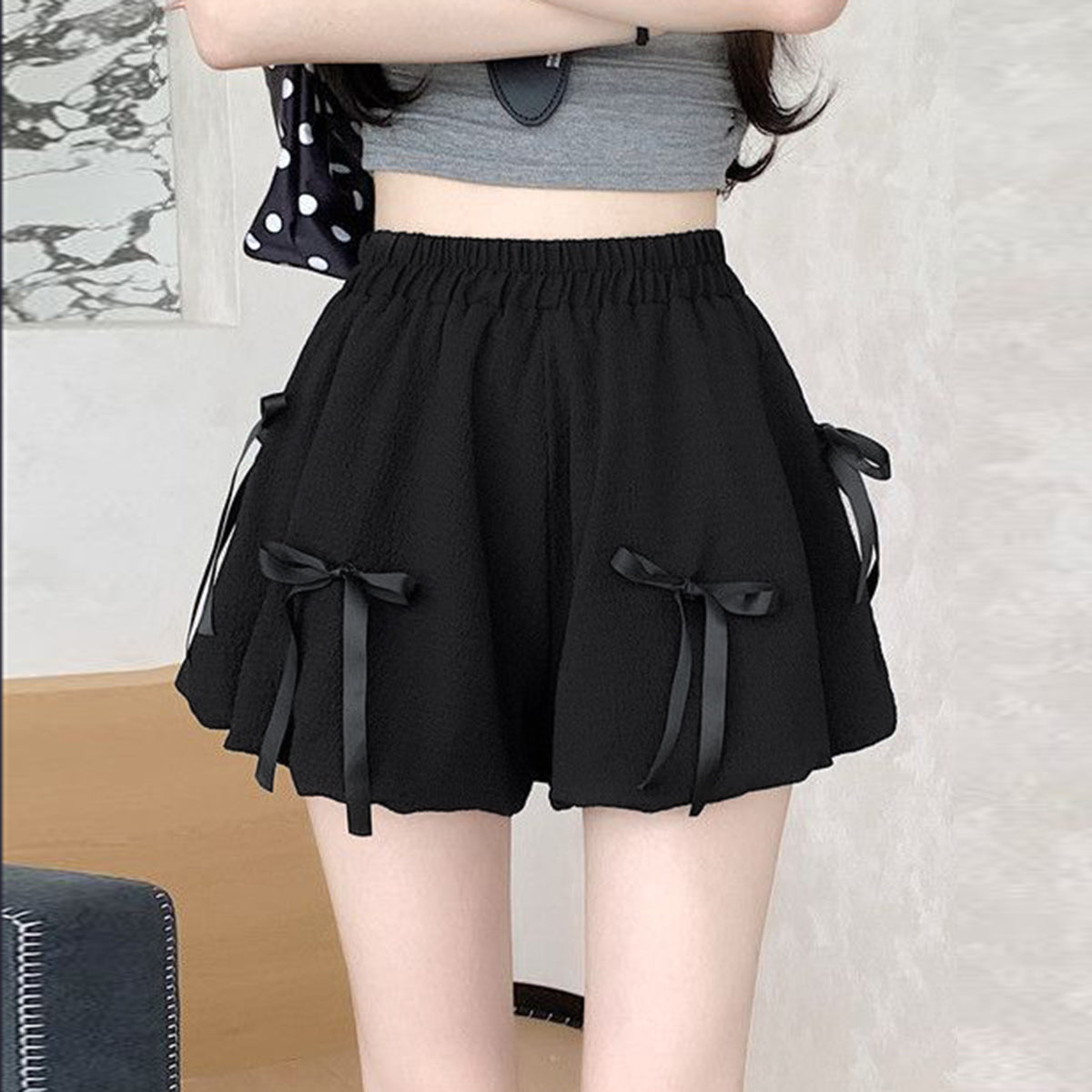 High-Waist Bow Bubble Skirt