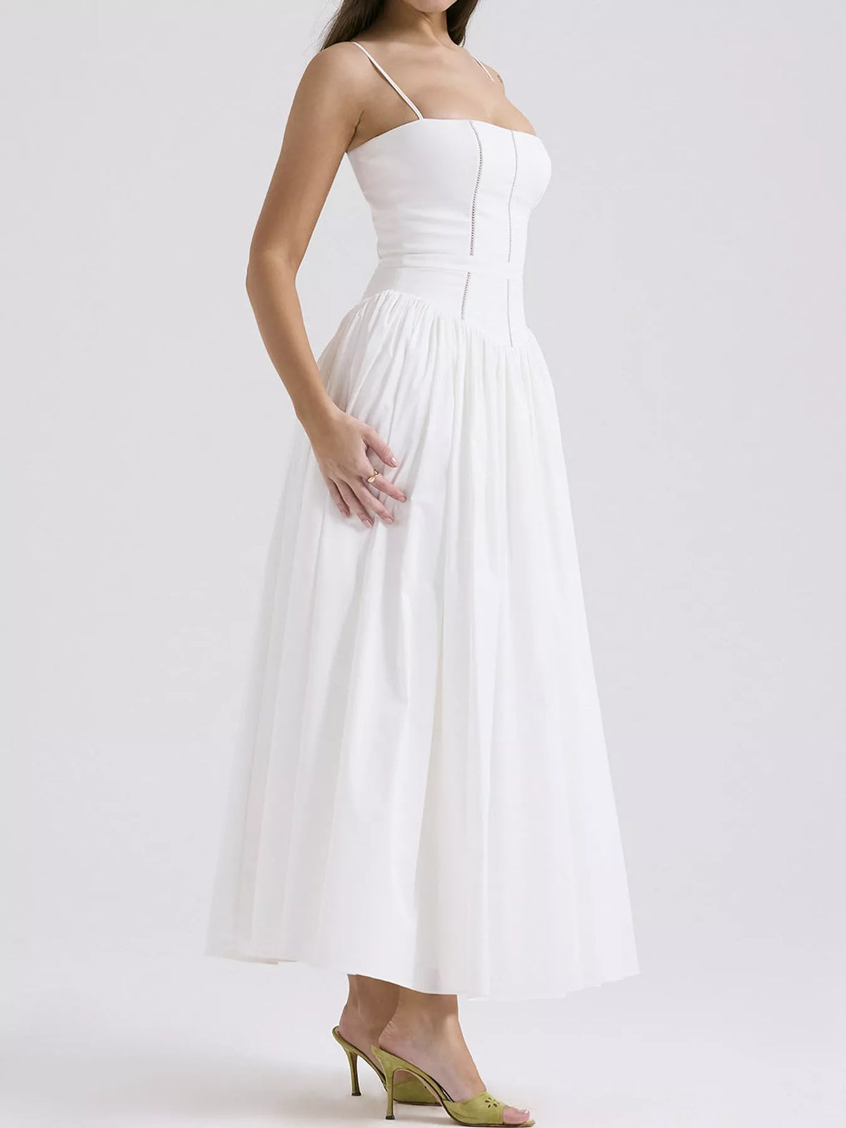 Floral Spaghetti Strap Midi Dress in White