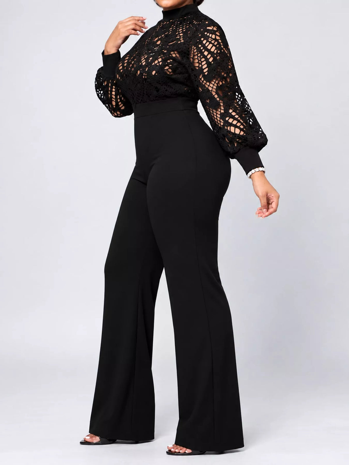Lace Lantern Sleeve Flare Jumpsuit