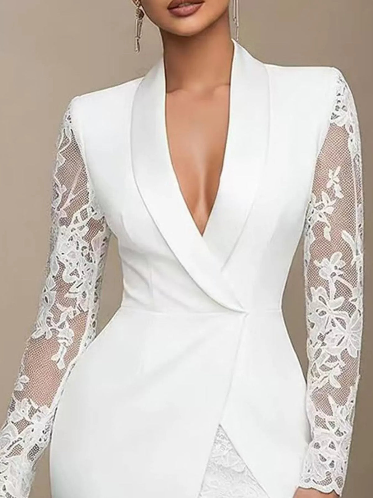 Lace-Sleeve Blazer Dress
