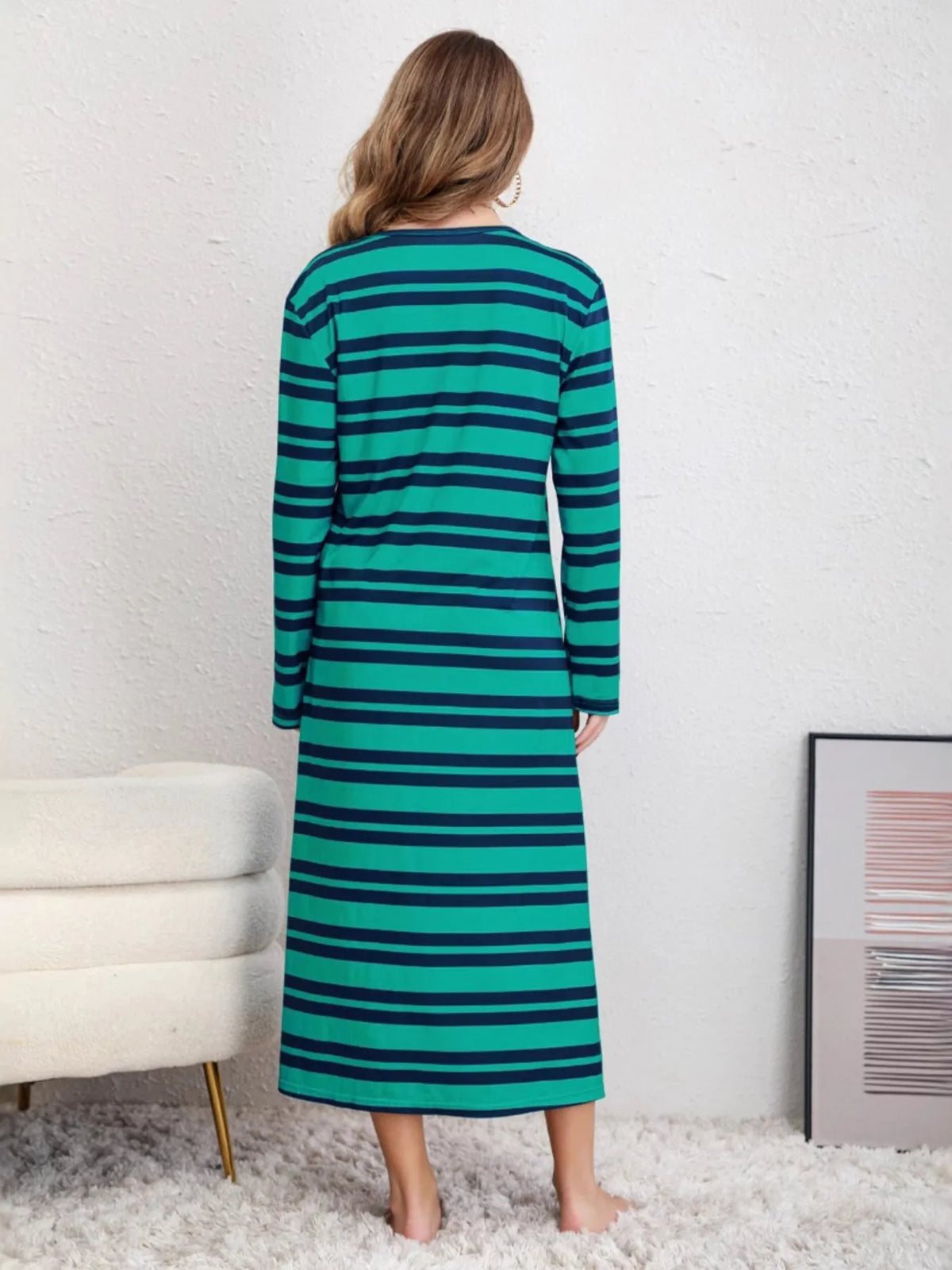 Striped Tee Dress in Turquoise