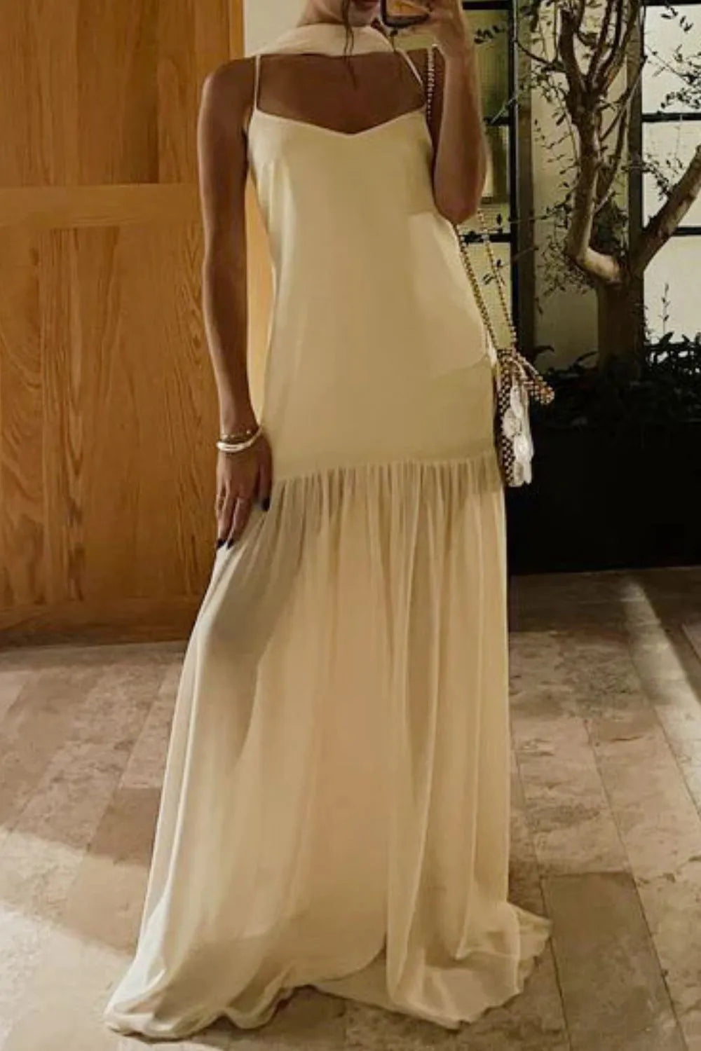 Adjustable Strap Mesh Cami Dress with Scarf