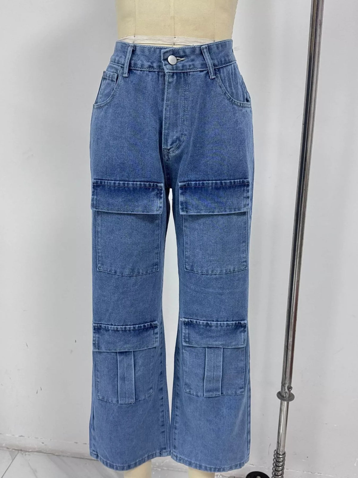 Zip-Front High-Waisted Wide-Leg Cargo Jeans by Dreamy Drapes
