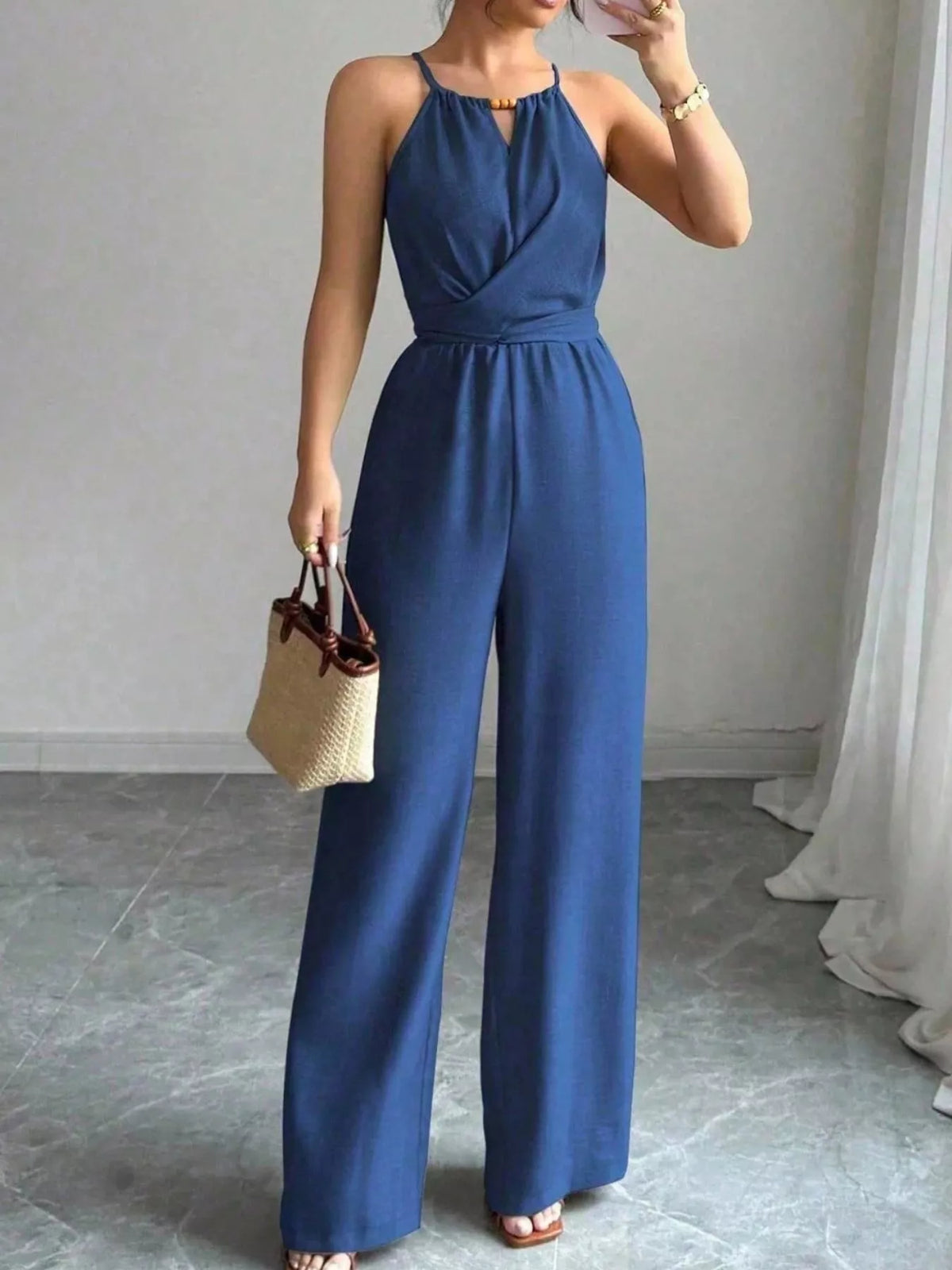Sleeveless Tie Waist Wide-Leg Jumpsuit