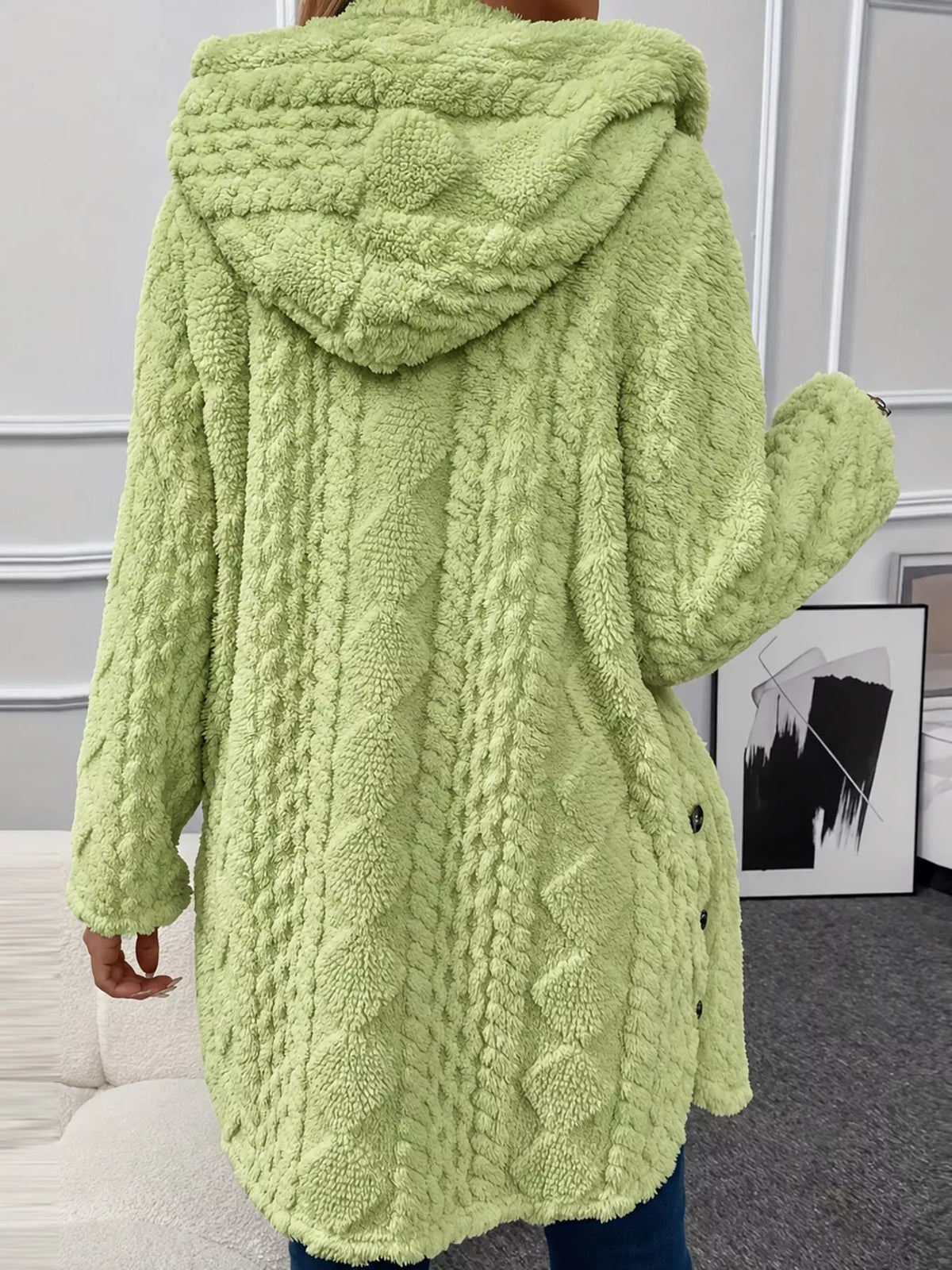 Cozy Cable-Knit Faux Fur Hooded Jacket