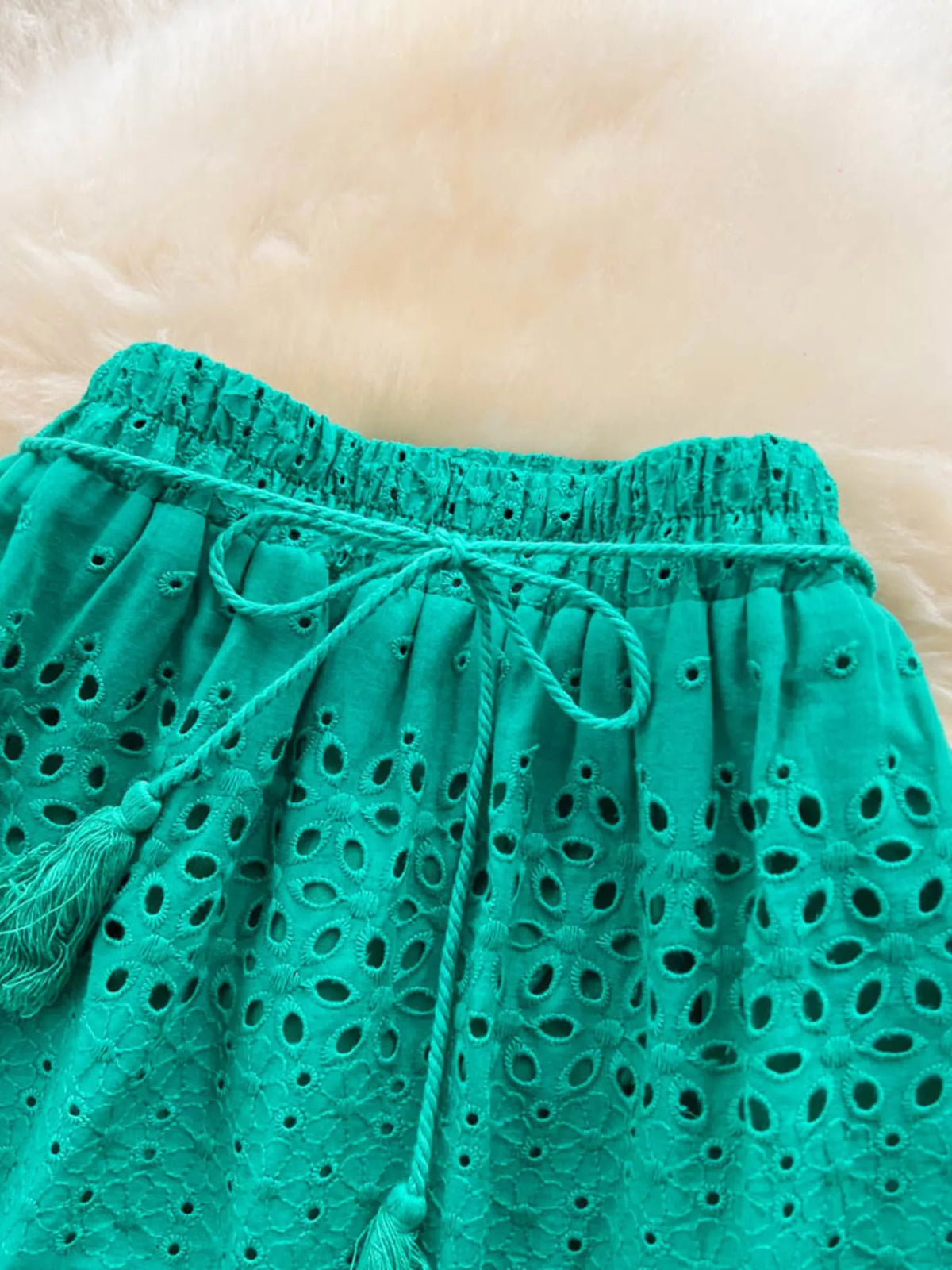 Eyelet Cutout Tiered Maxi Skirt