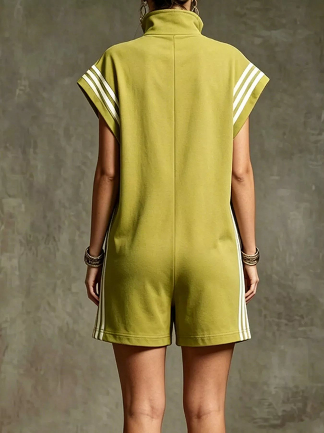 Striped Zip-Front Short-Sleeve Romper