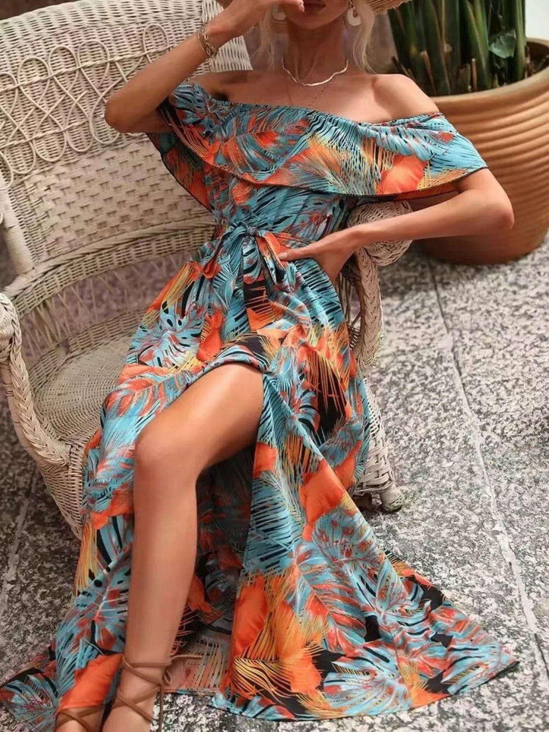Ruffled Off-Shoulder Maxi Dress