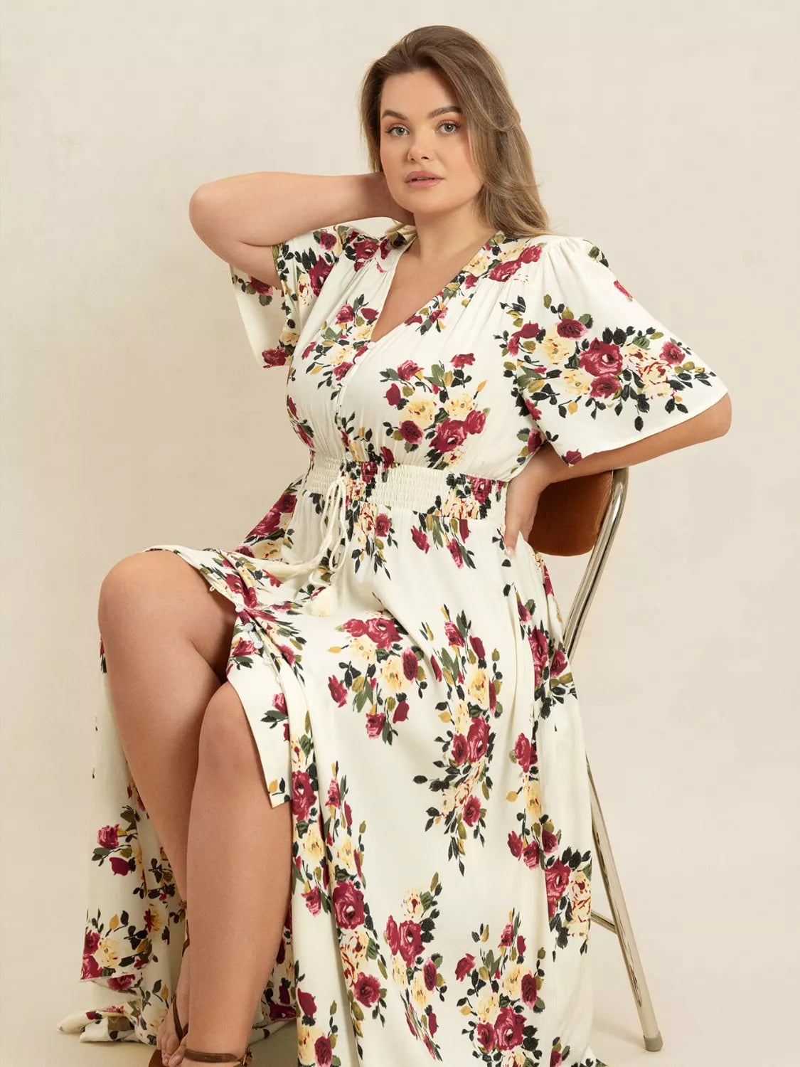 Floral Flutter Sleeve Button Front Maxi Dress in Pastel Yellow