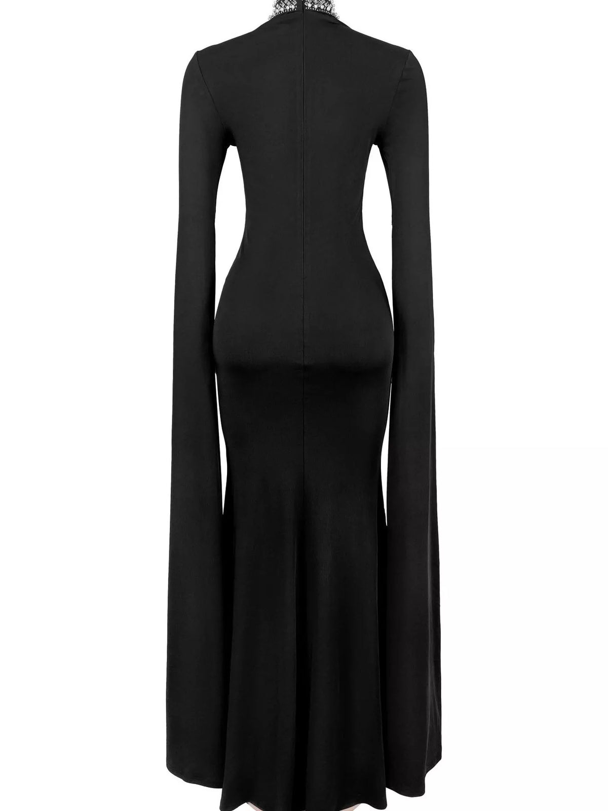Rhinestone Cape Sleeve Maxi Dress in Black