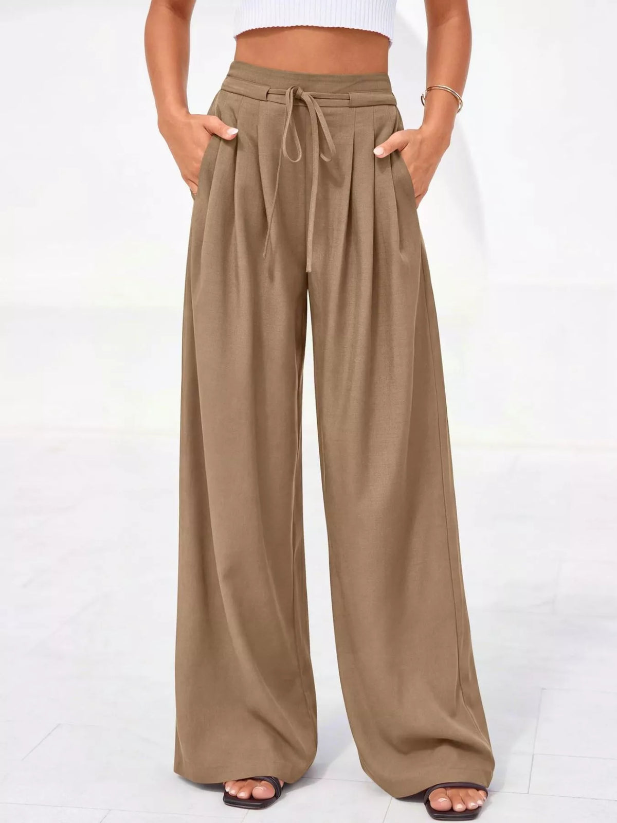 High-Waisted Pleated Wide-Leg Pants