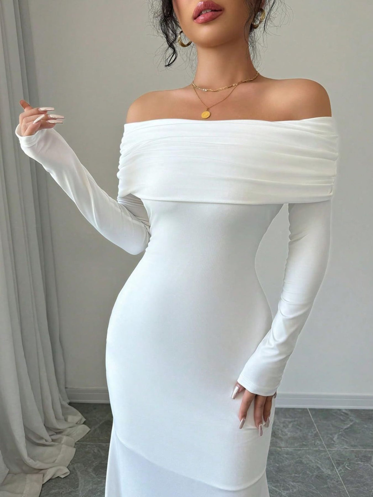 Off-Shoulder Cutout Bodycon Maxi Dress