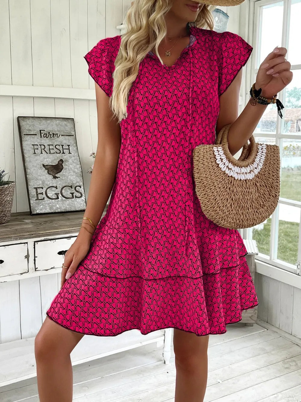 Ruffled Layered Printed Mini Dress by Sara Roman