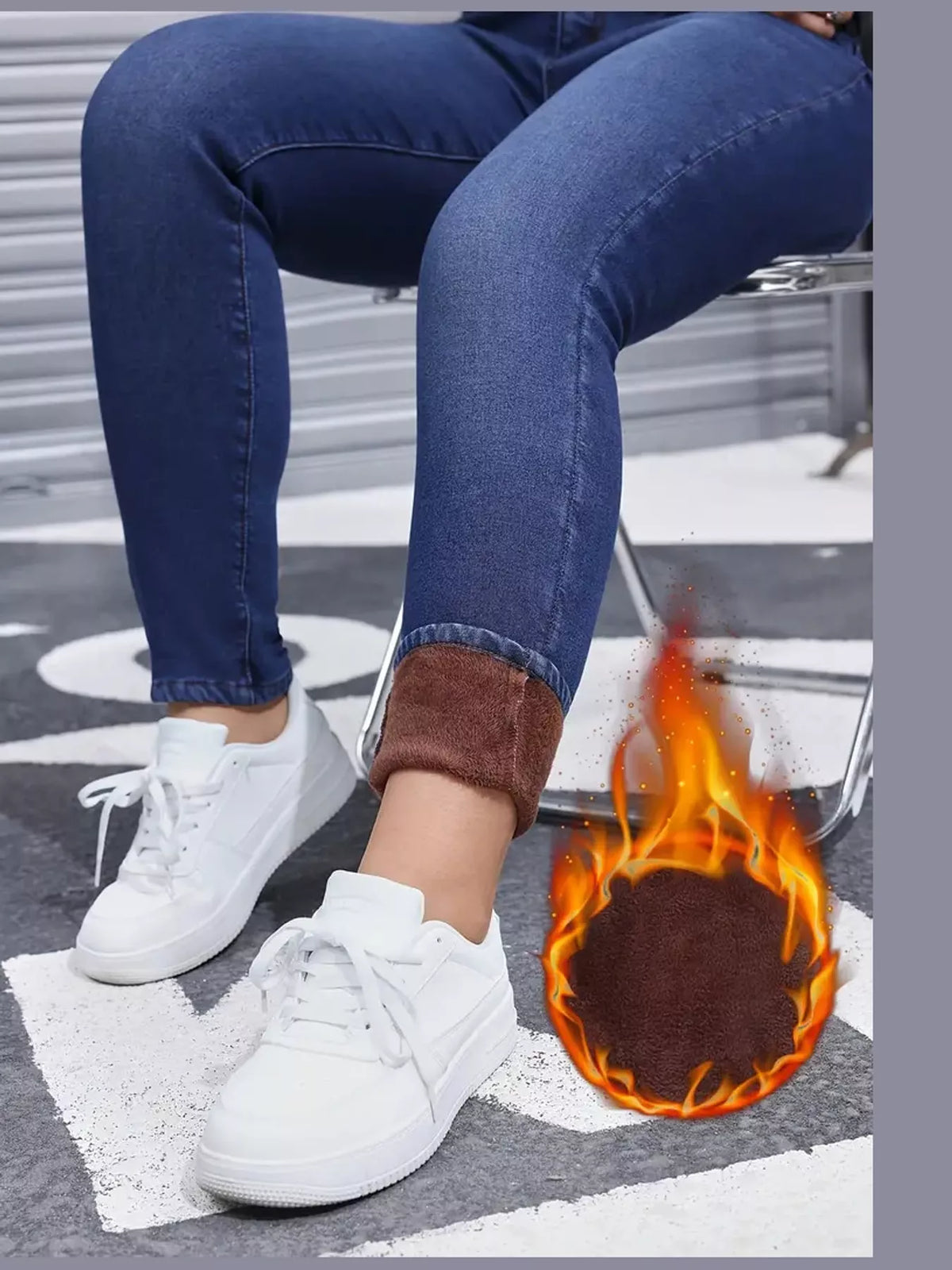 High-Waisted Fleece-Lined Skinny Jeans