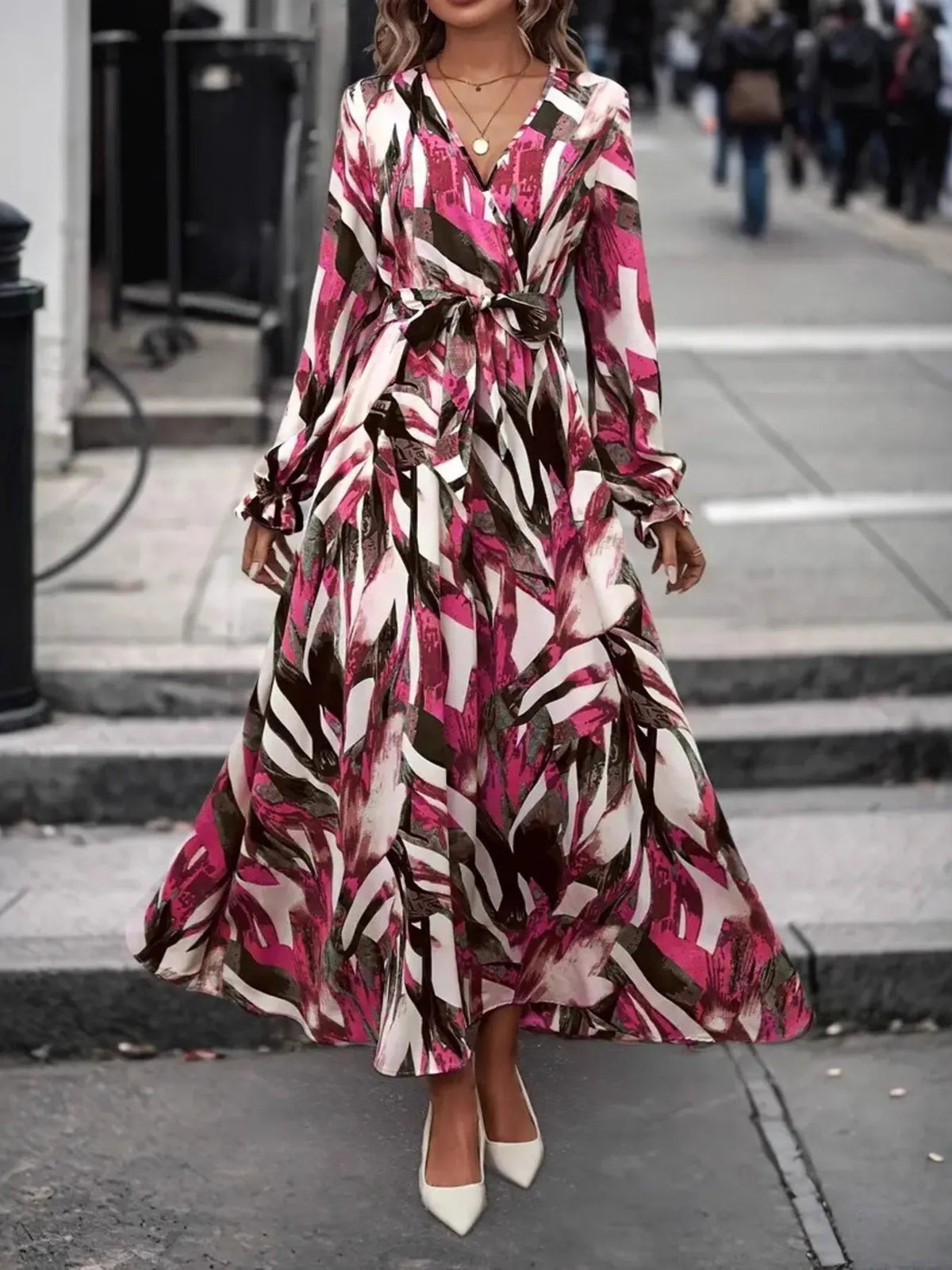 Surplice Maxi Dress with Flounce Sleeves