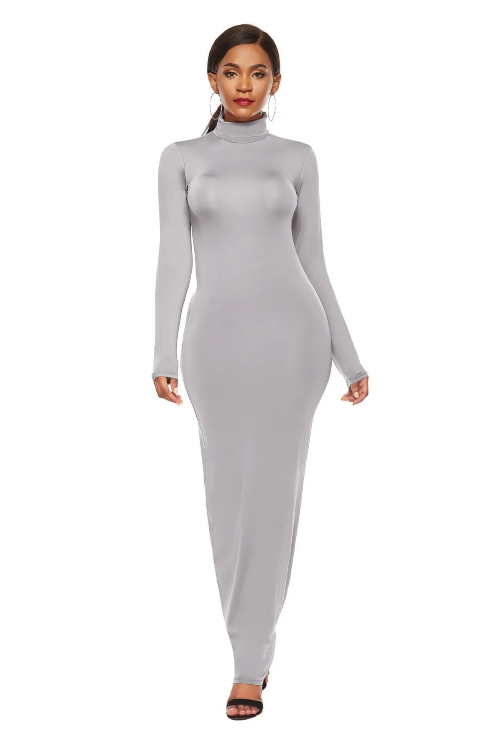 Mock Neck Long Sleeve Maxi Dress