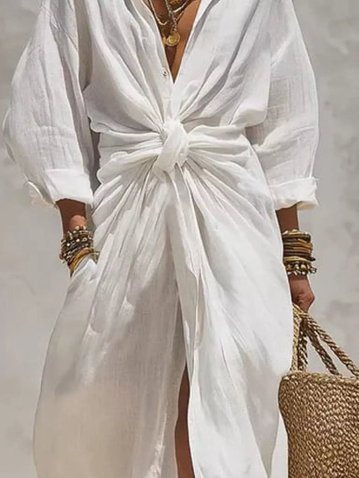 Front-Tie Maxi Shirt Dress
