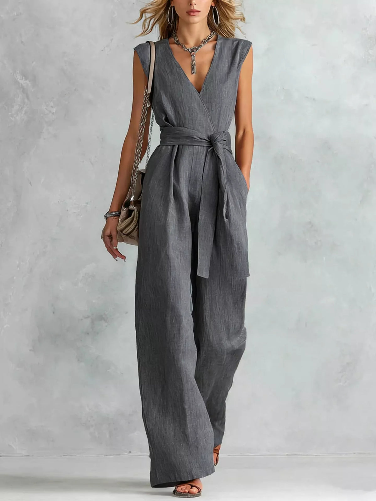 Tied Sleeveless Wide Leg Jumpsuit