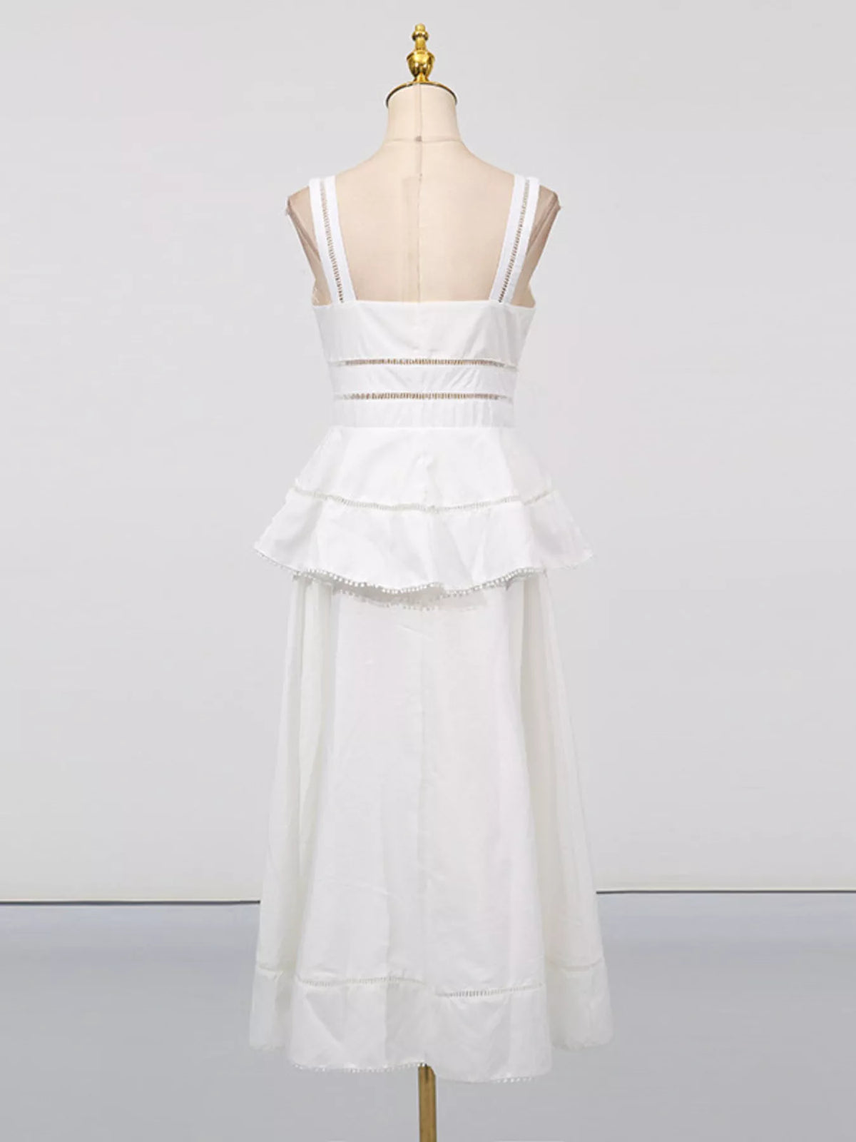 Sleeveless Eyelet Embroidered Button-Down Midi Dress in White