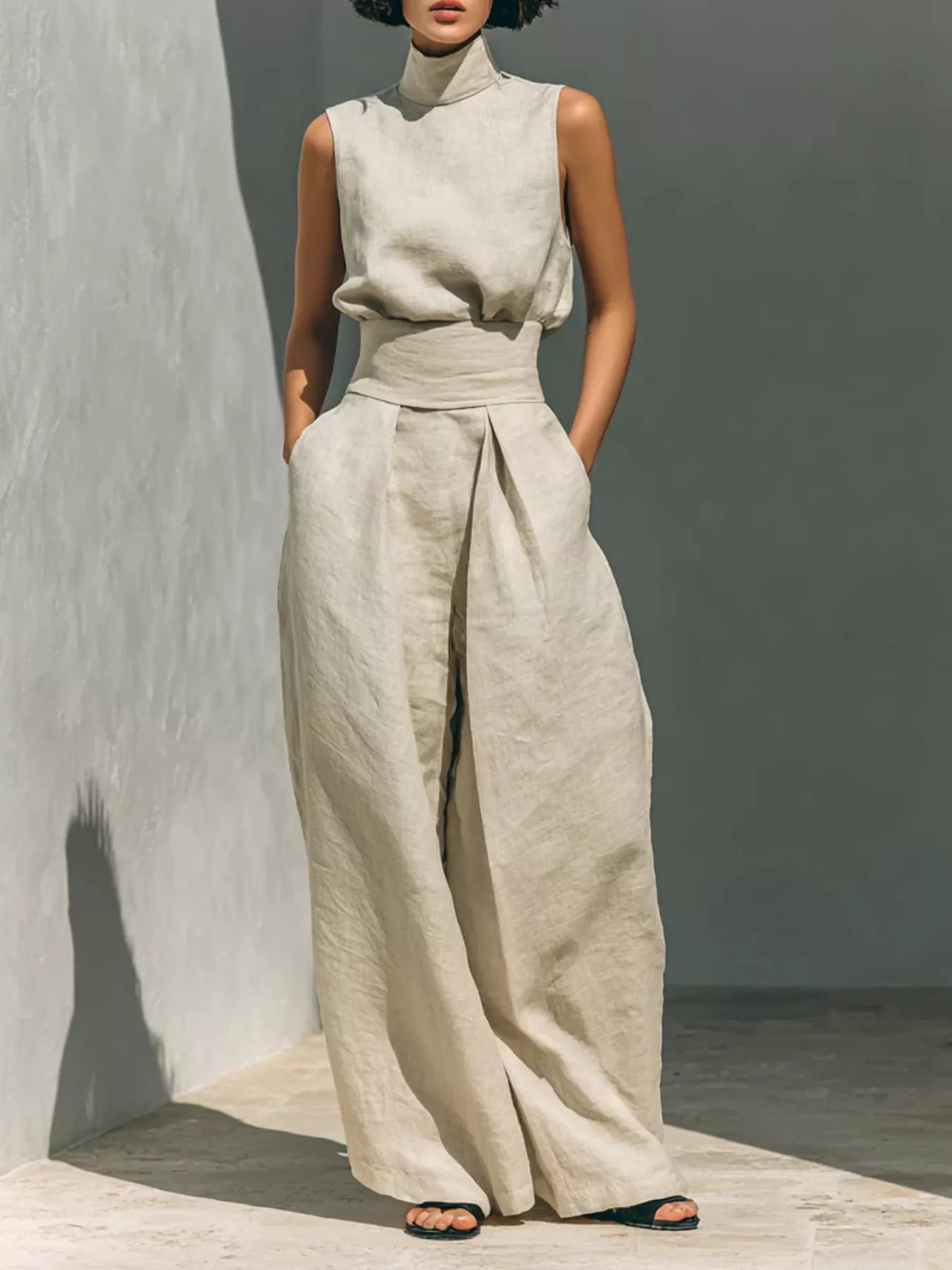 Smocked Waist Wide-Leg Jumpsuit
