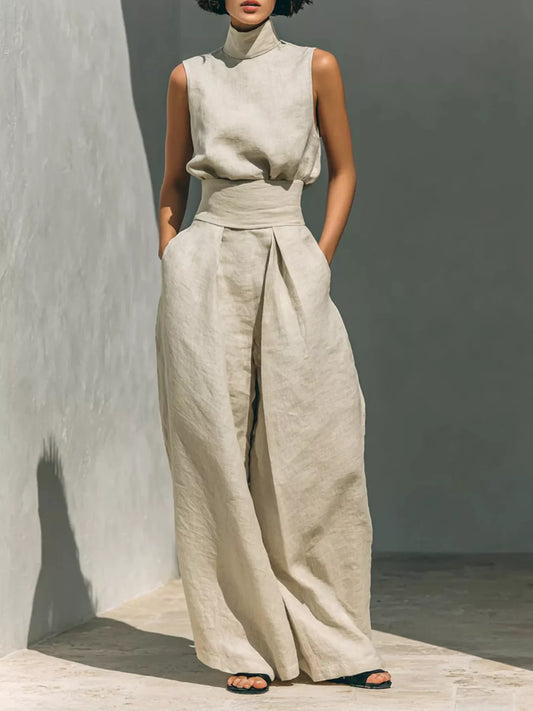 Smocked Waist Wide-Leg Jumpsuit