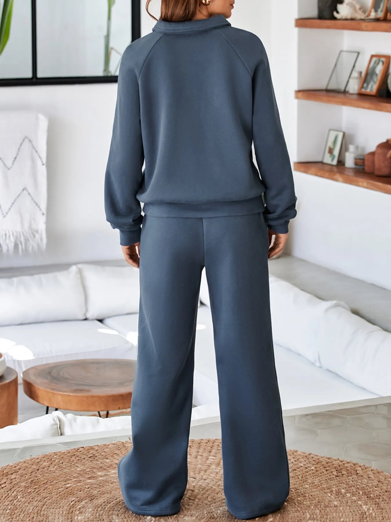 Collared Sweatshirt and High-Waist Pants Active Set