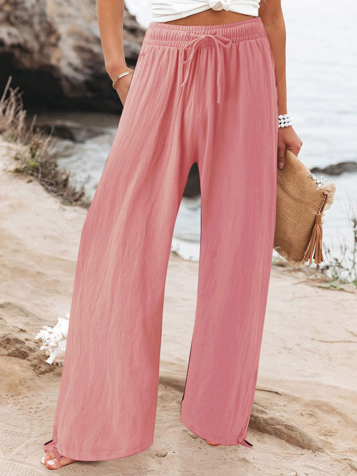 Pocketed Drawstring Wide Leg Pants