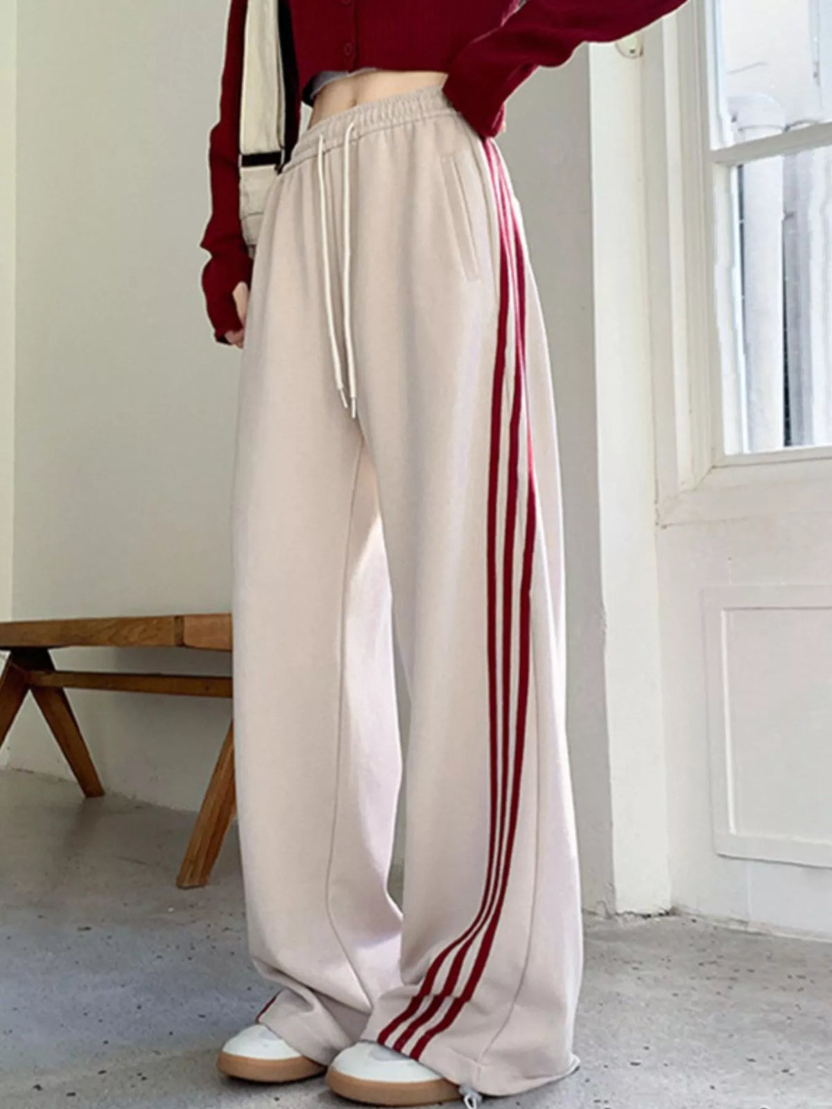 Striped Wide-Leg Drawstring Pants