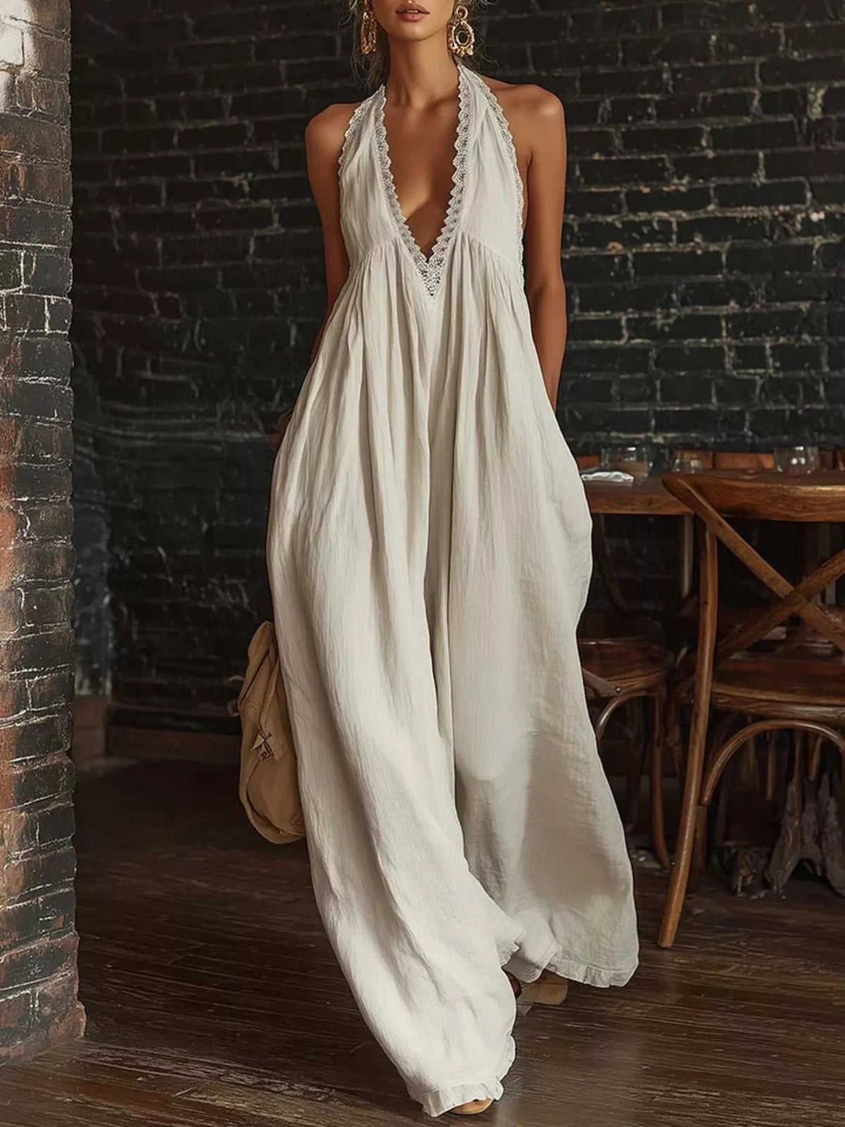 Lace Trim Wide-Leg Jumpsuit
