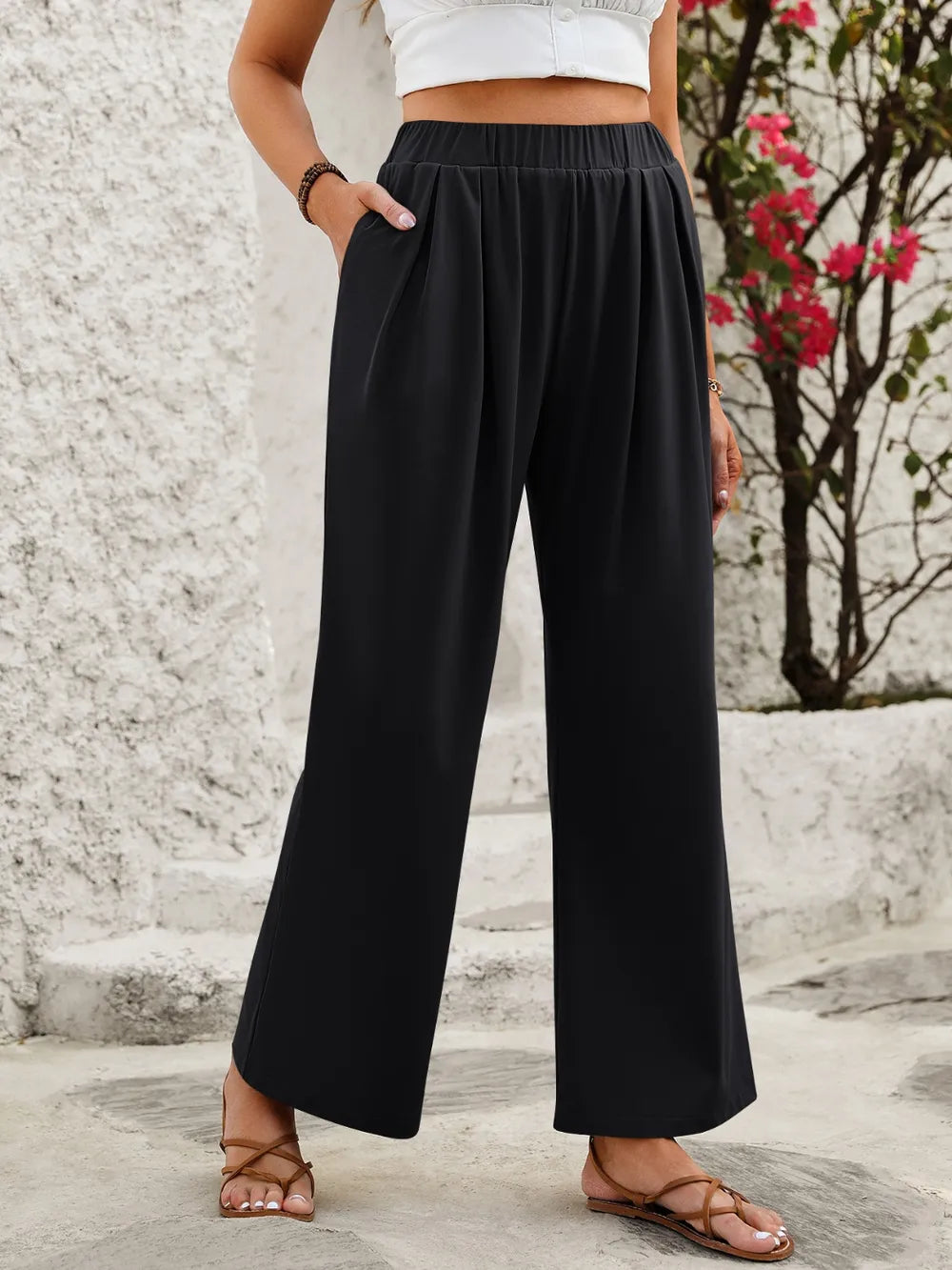 Elastic-Waist Wide-Leg Pants by K&L