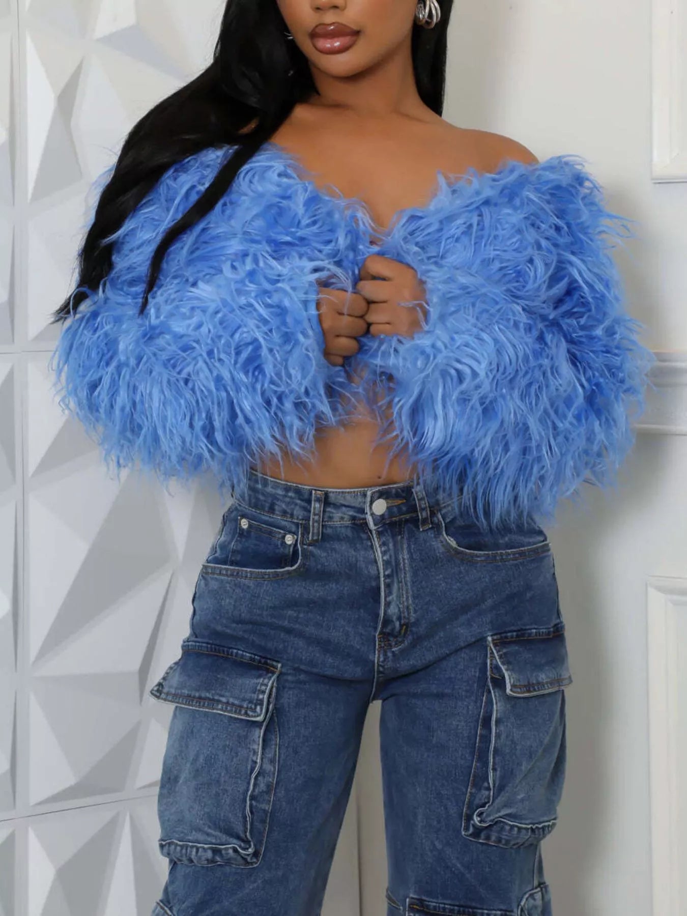 Faux Fur Open-Front Cropped Jacket