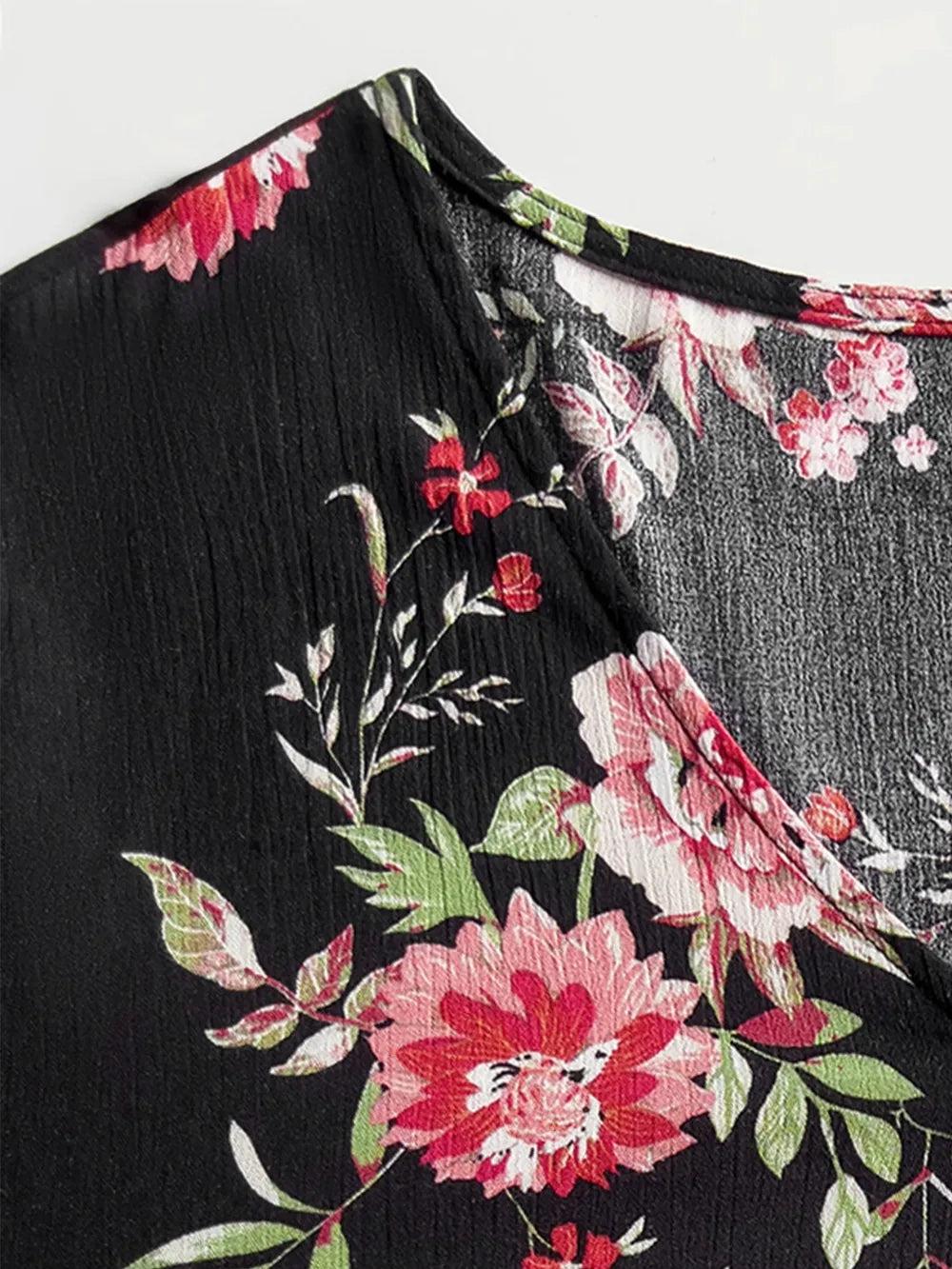 Floral Flare Sleeve Dress in Black