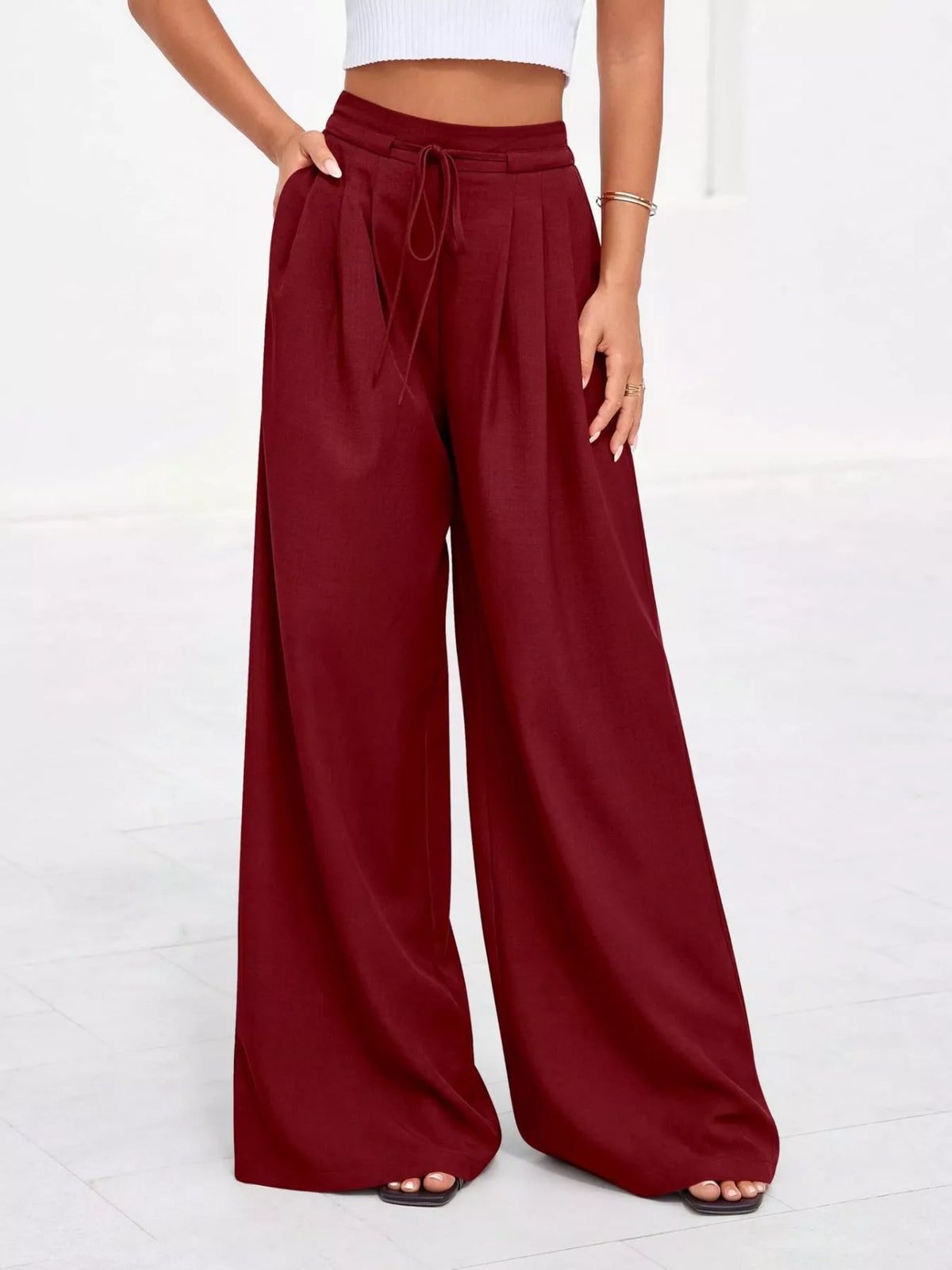 High-Waisted Pleated Wide-Leg Pants
