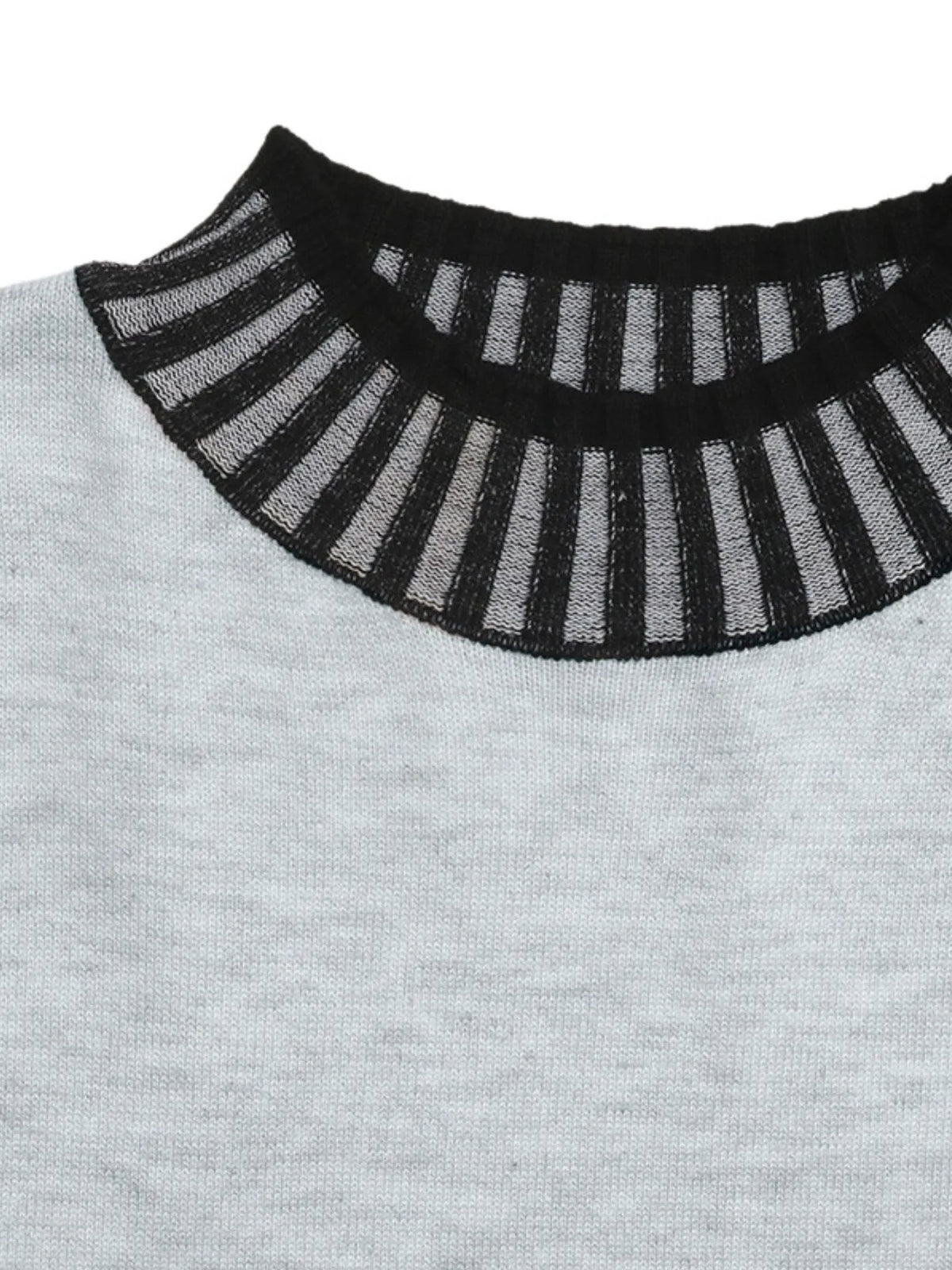Striped Trim Tie-Waist Sweater Dress in Light Gray