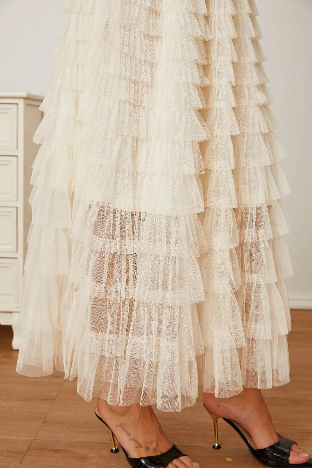 Ruched High-Waist Tiered Skirt by MDML