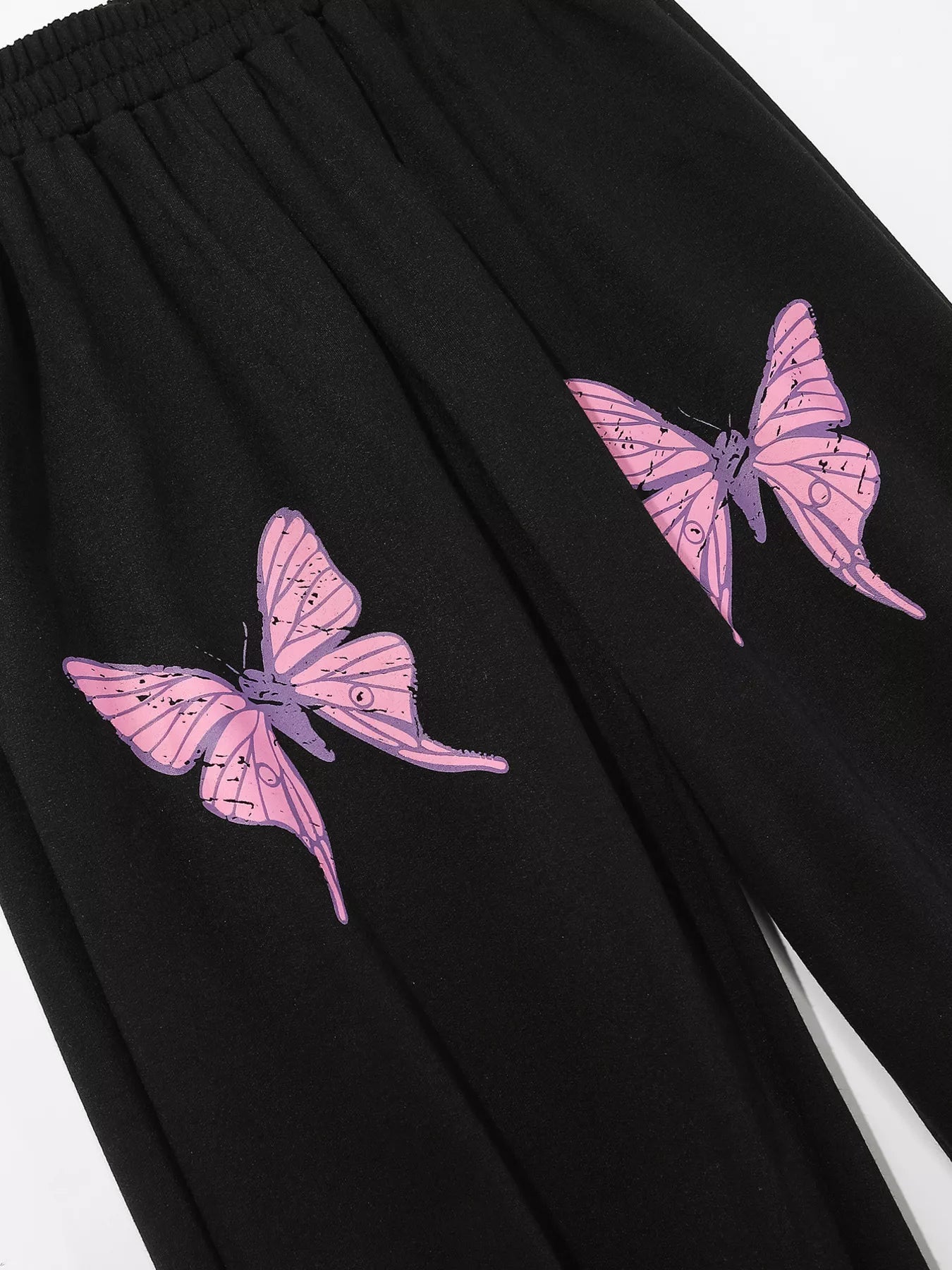 Butterfly Print Casual Sweatpants in Black