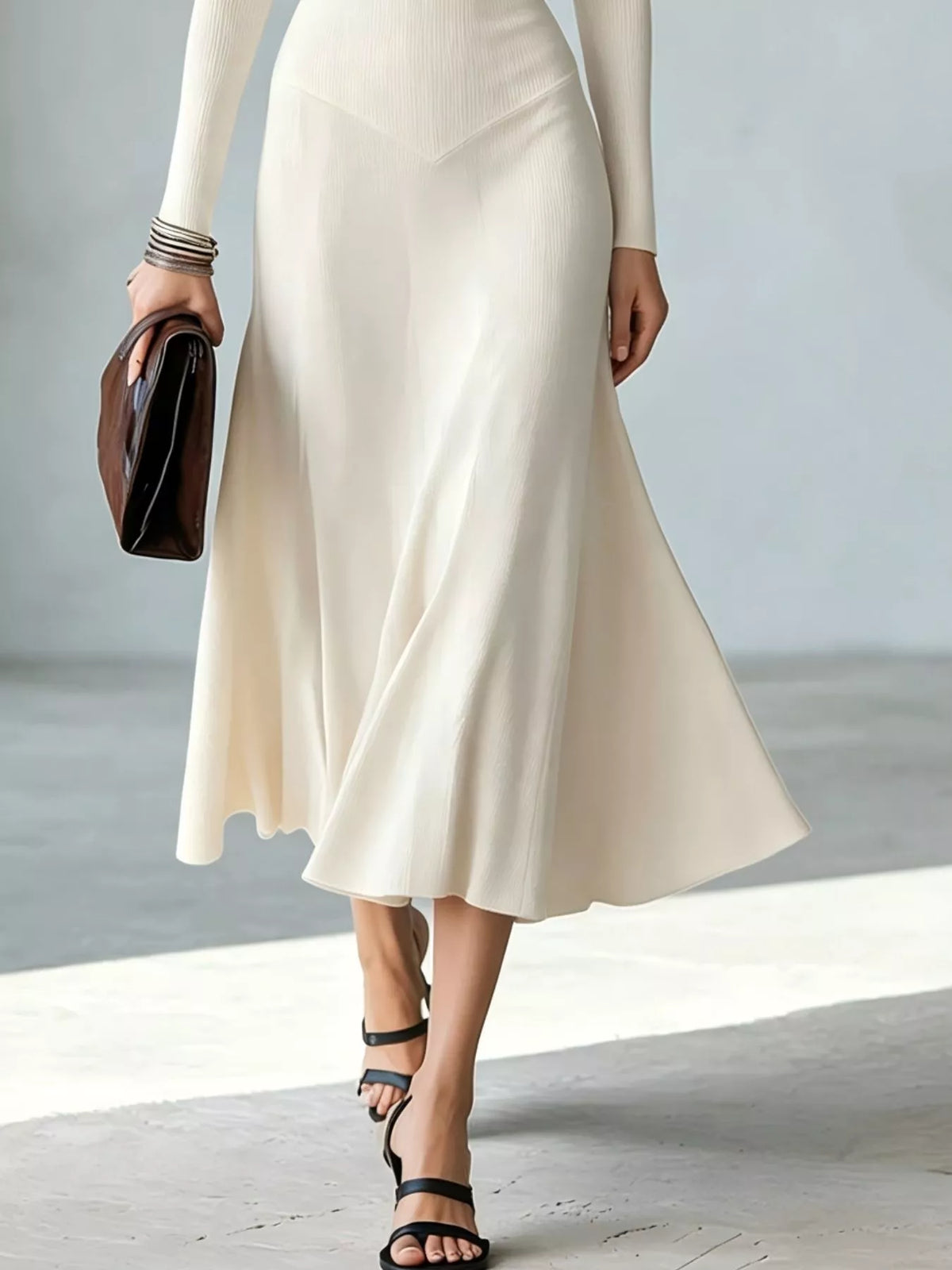 Mock Neck Cut-Out Long Sleeve Midi Dress