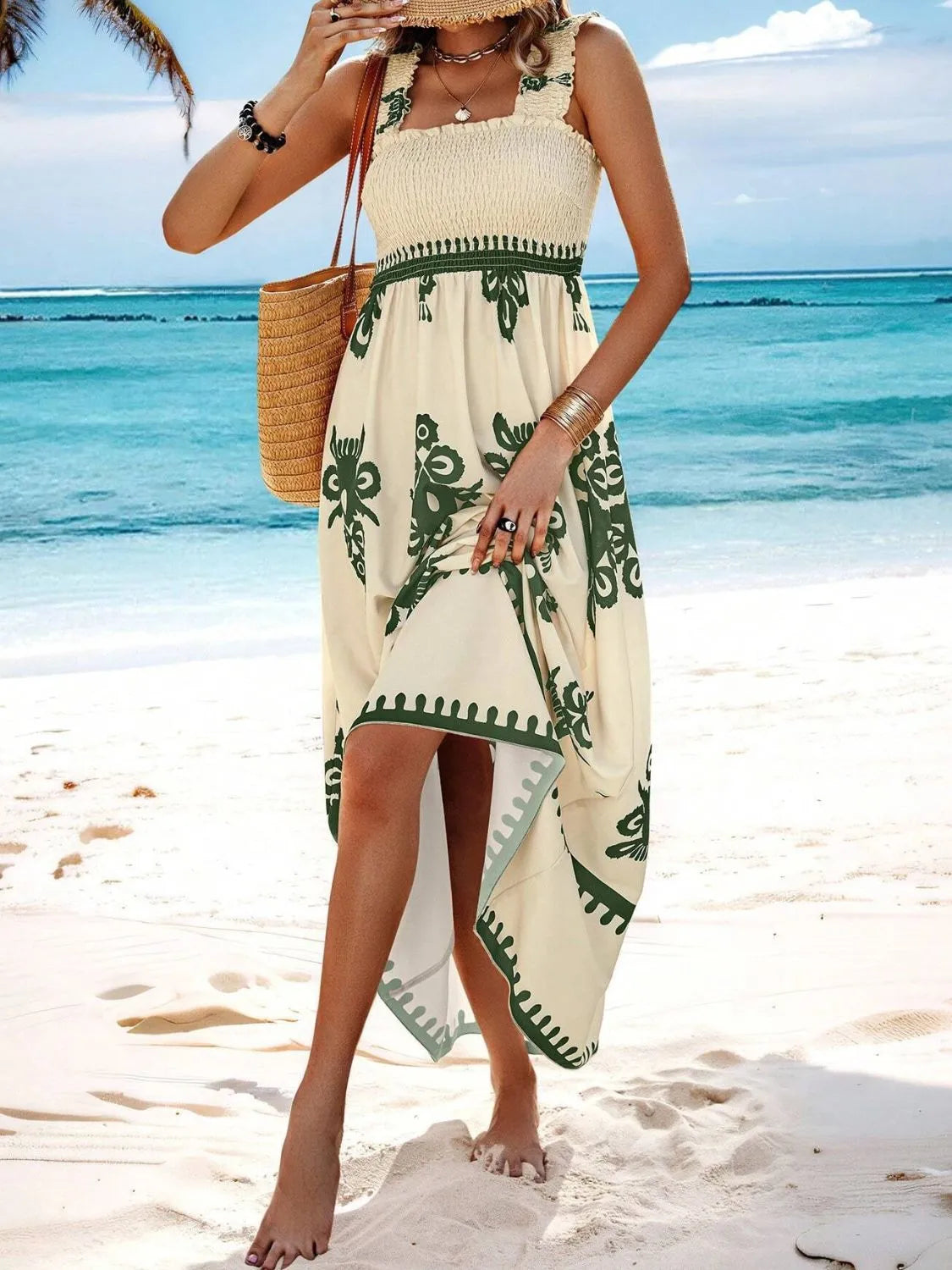 Smocked Wide Strap Maxi Dress