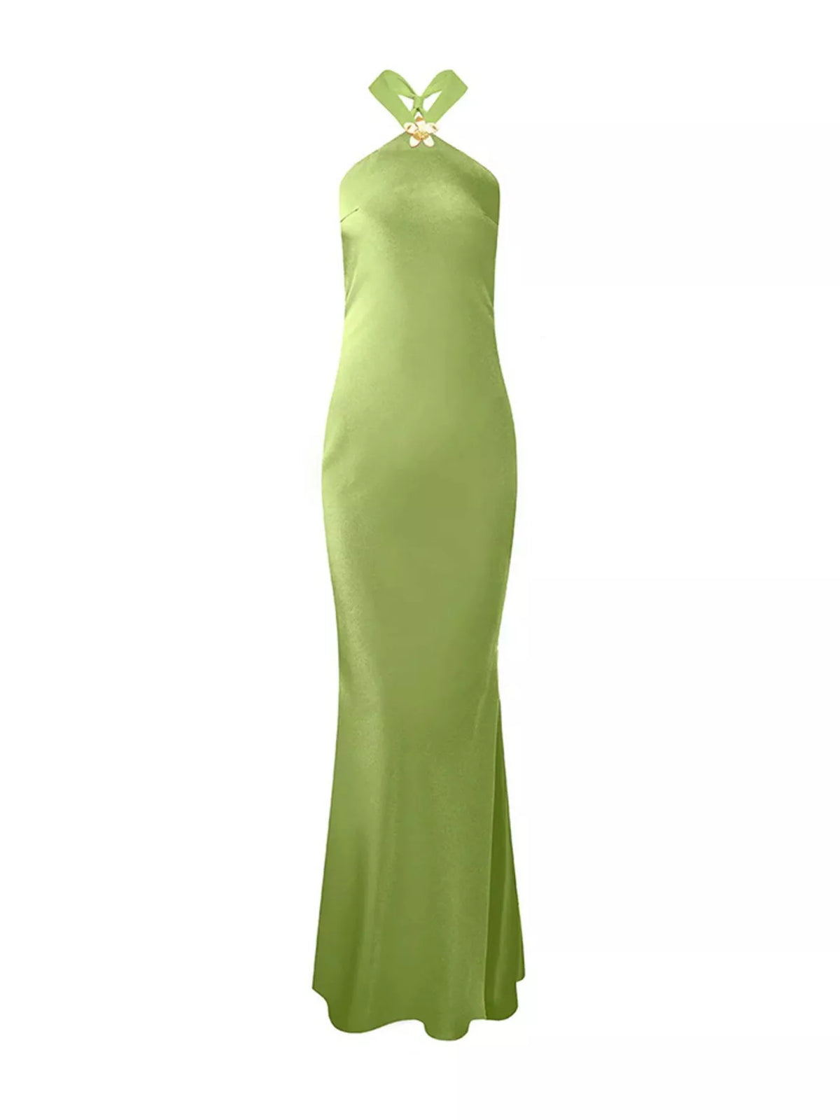 Crisscross Halter Neck Satin Maxi Dress by D&J Apparel