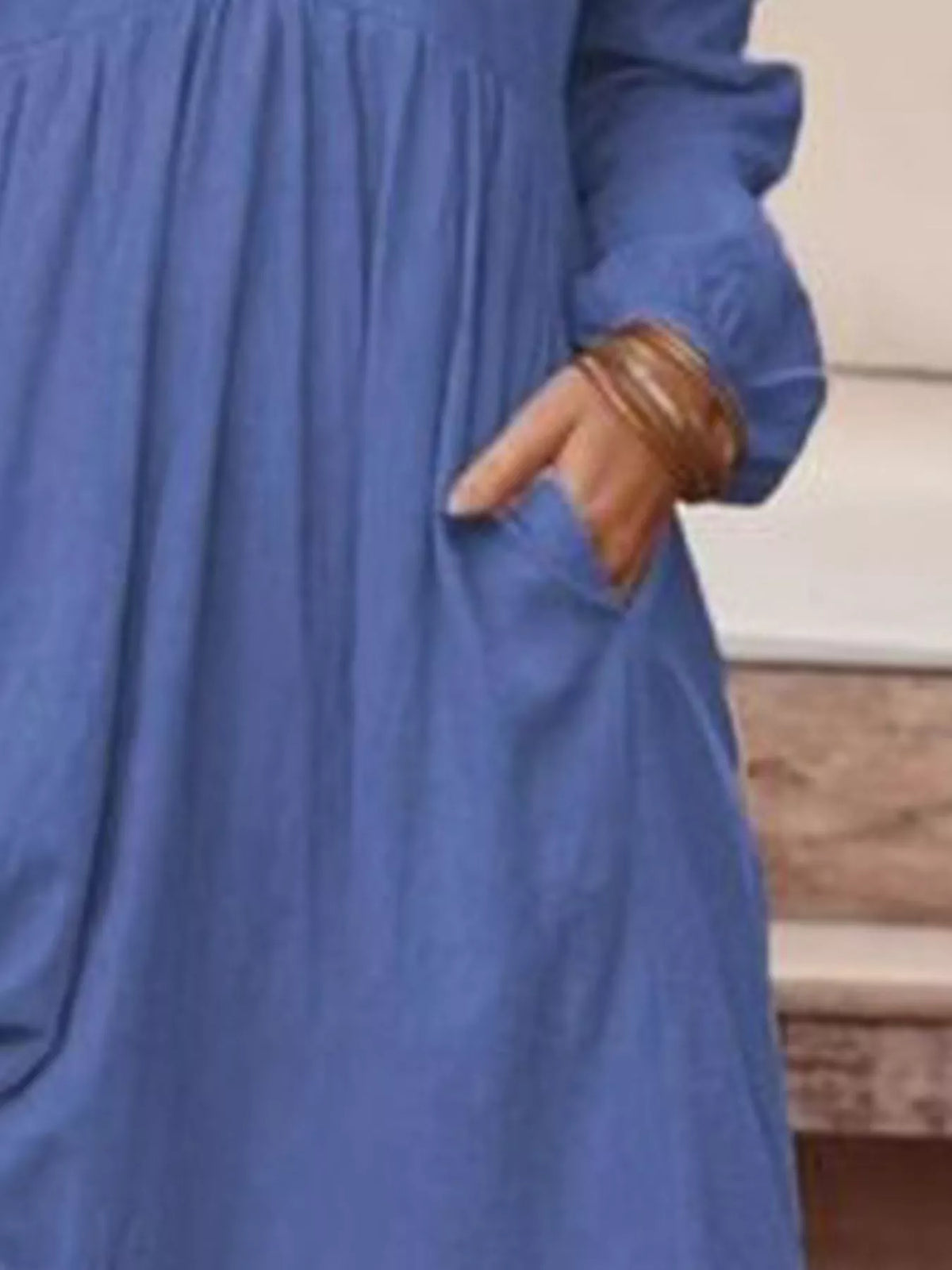 V-Neck Long Sleeve Tiered Maxi Dress with Pockets
