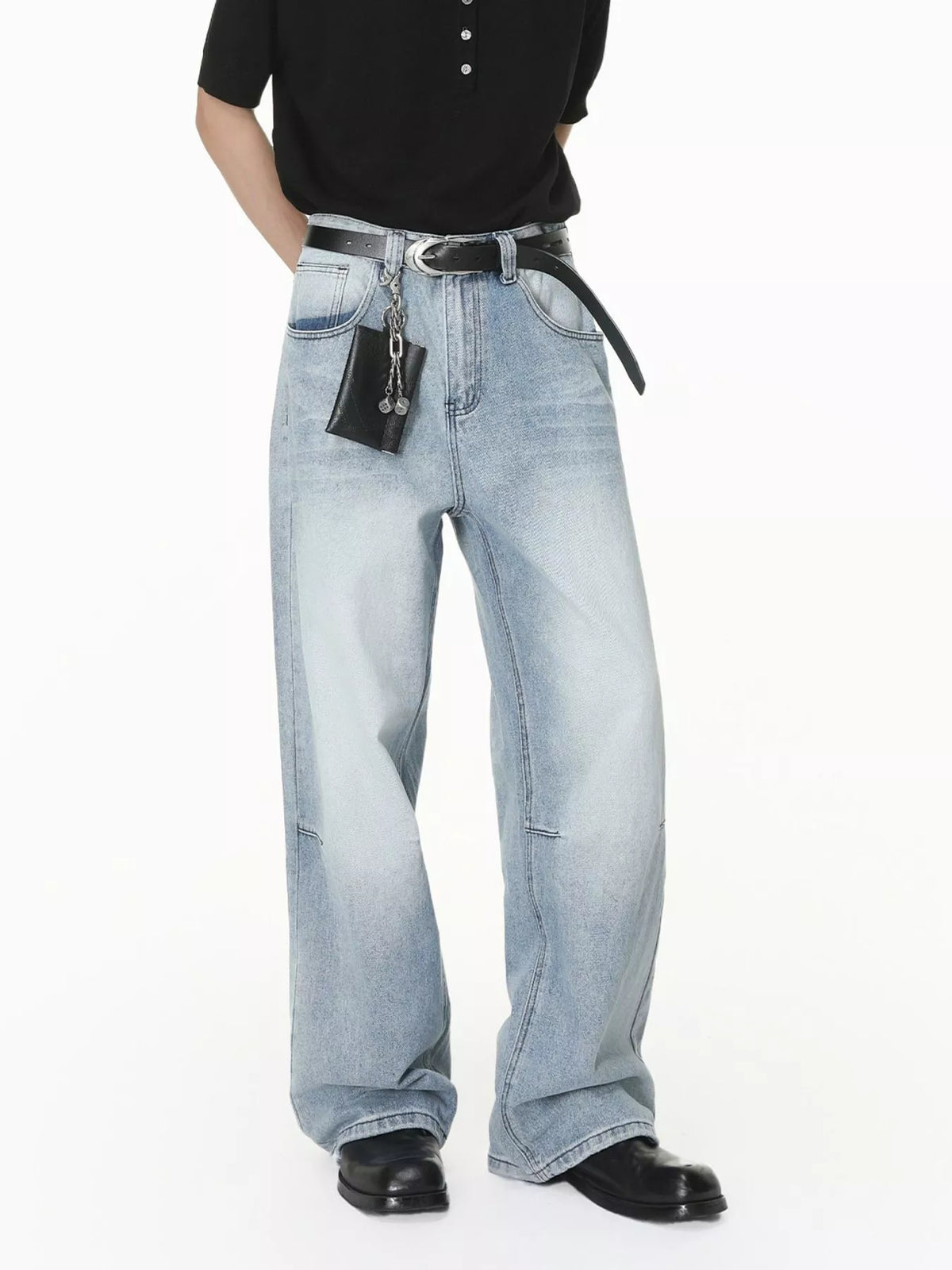 Distressed Washed Wide-Leg Jeans in Blue by DashingTogs