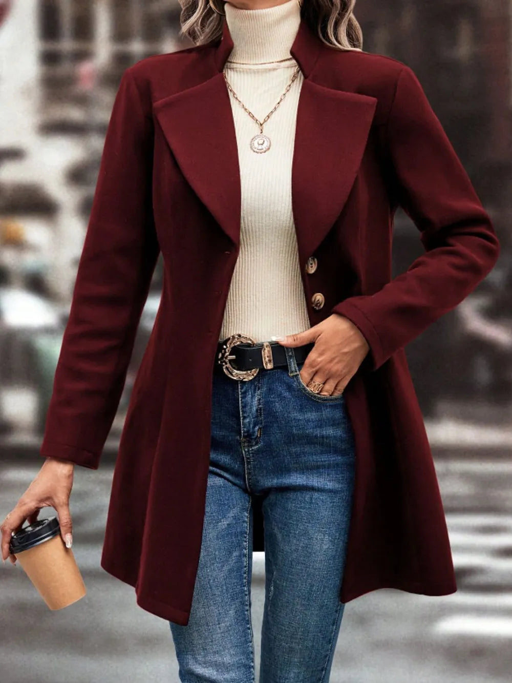 Collared Button-Up Long Sleeve Coat