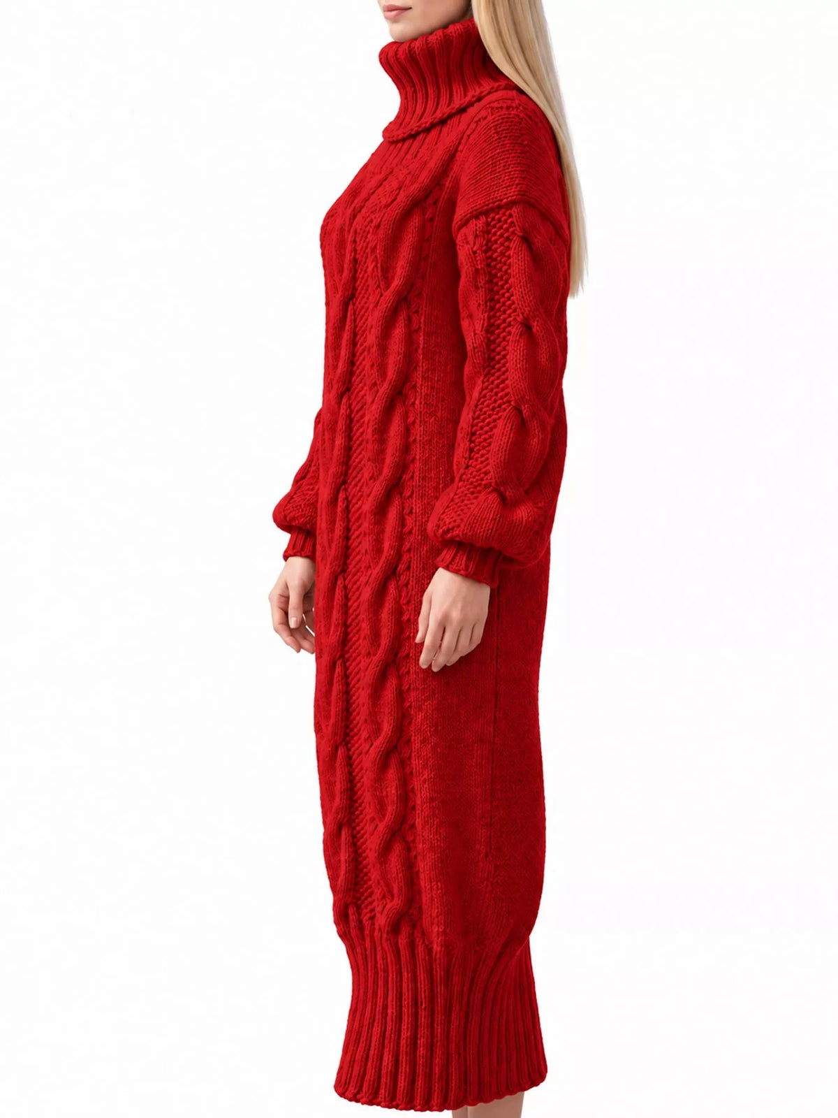 Oversized Chunky Cable Knit Turtleneck Sweater Dress