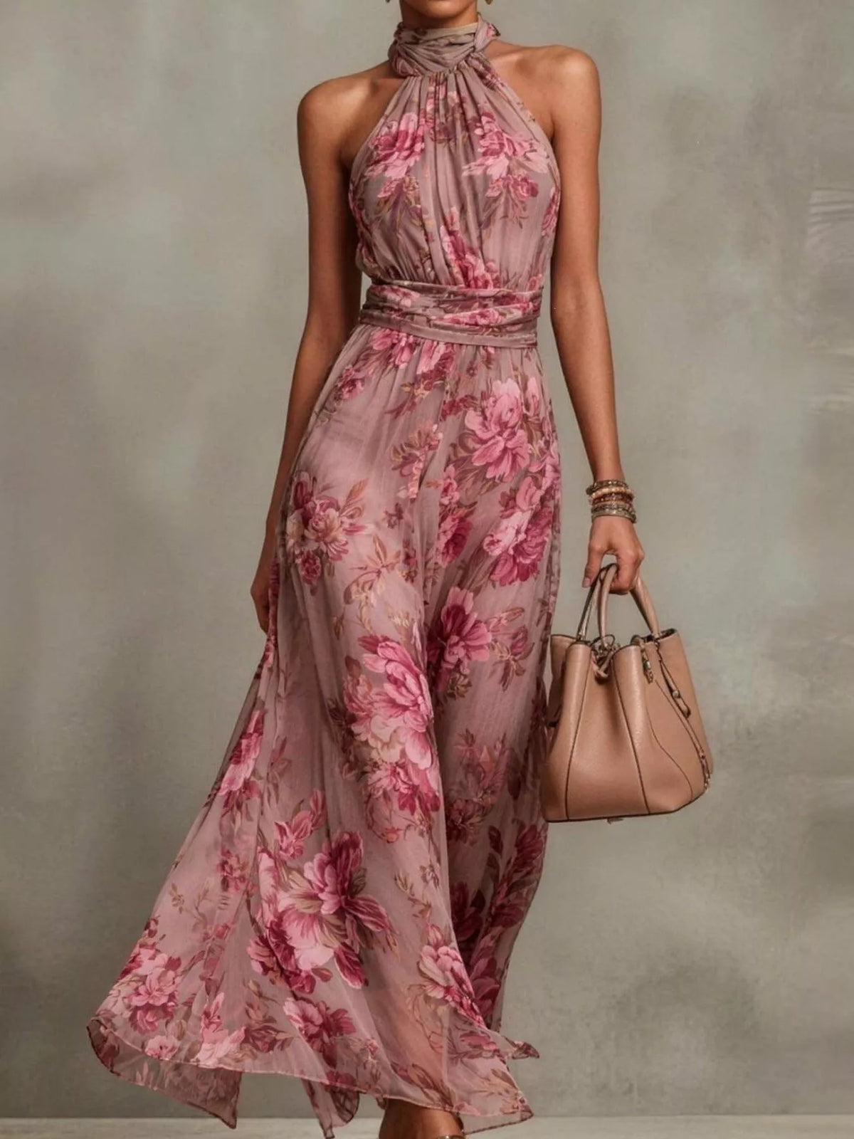 Floral Print Tiered Maxi Dress, Plus Size