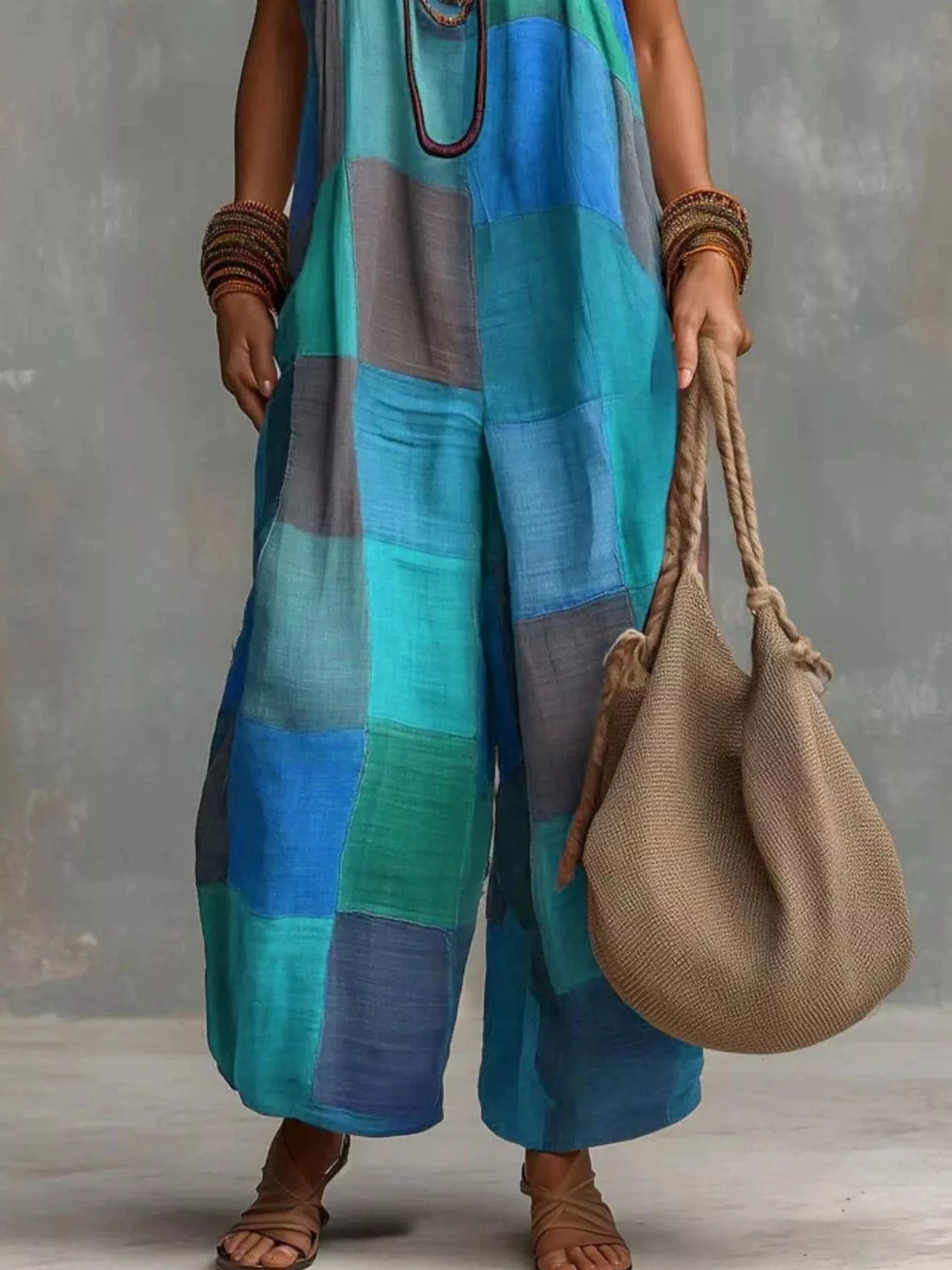 Plaid Halter Wide-Leg Jumpsuit