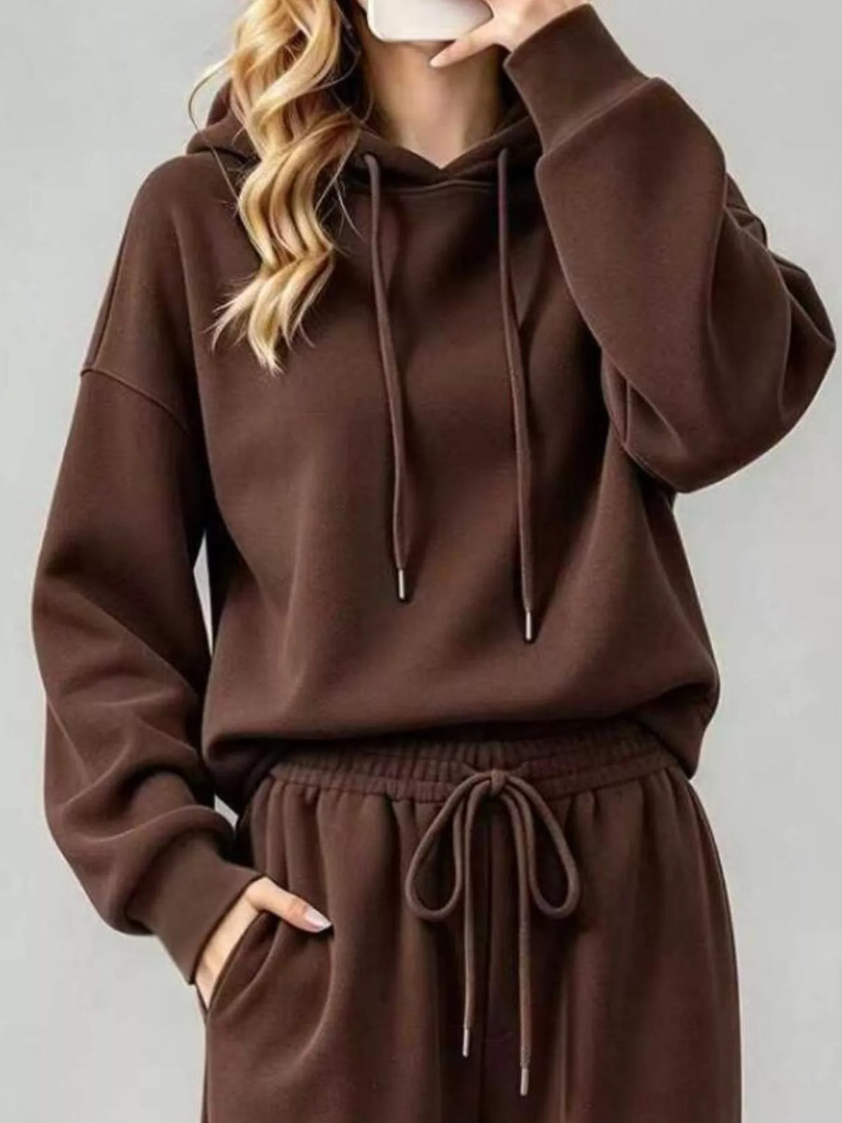 Dropped Shoulder Hoodie and Wide-Leg Pants Set
