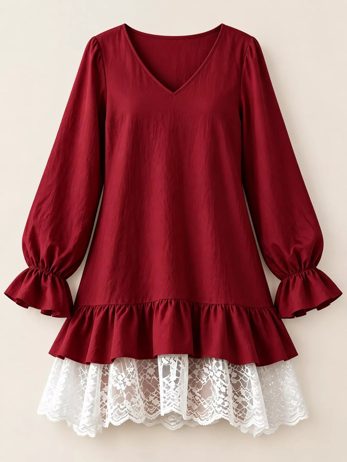 Lace Hem Flounce Sleeve Dress