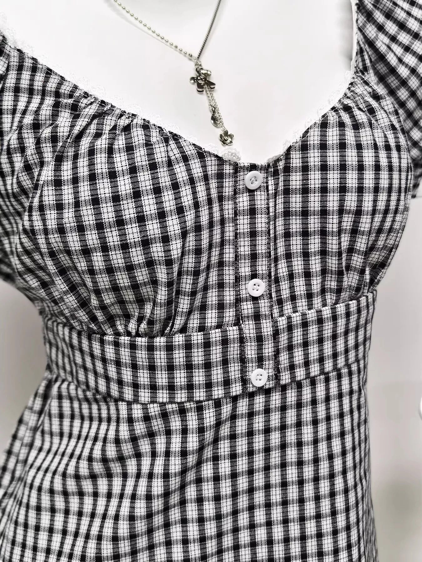 Plaid Short Sleeve Blouse in Black