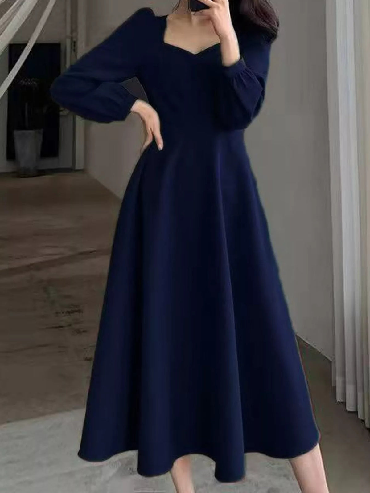 Long Sleeve A-Line Midi Dress