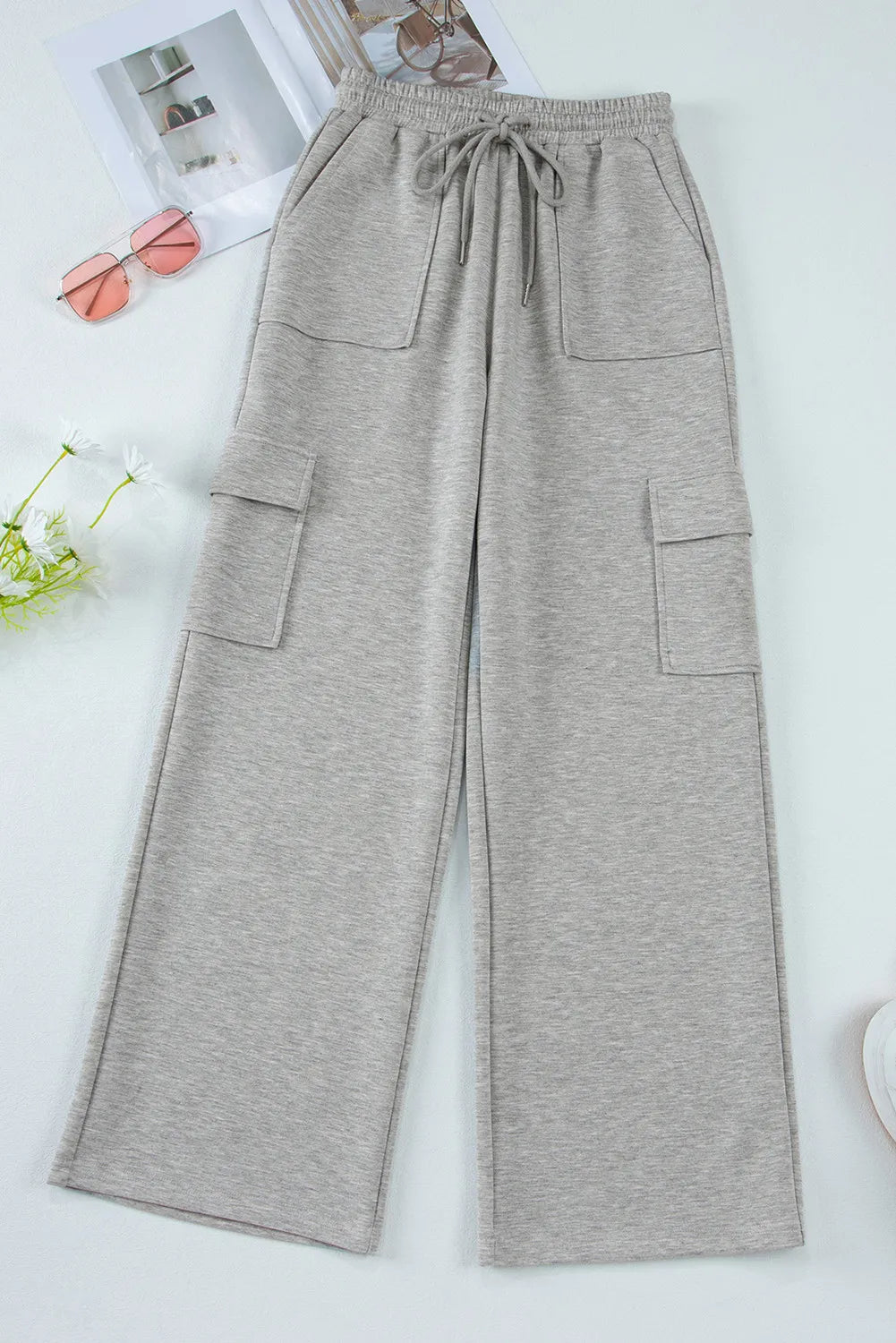 Drawstring Active Pants with Pockets in Gray